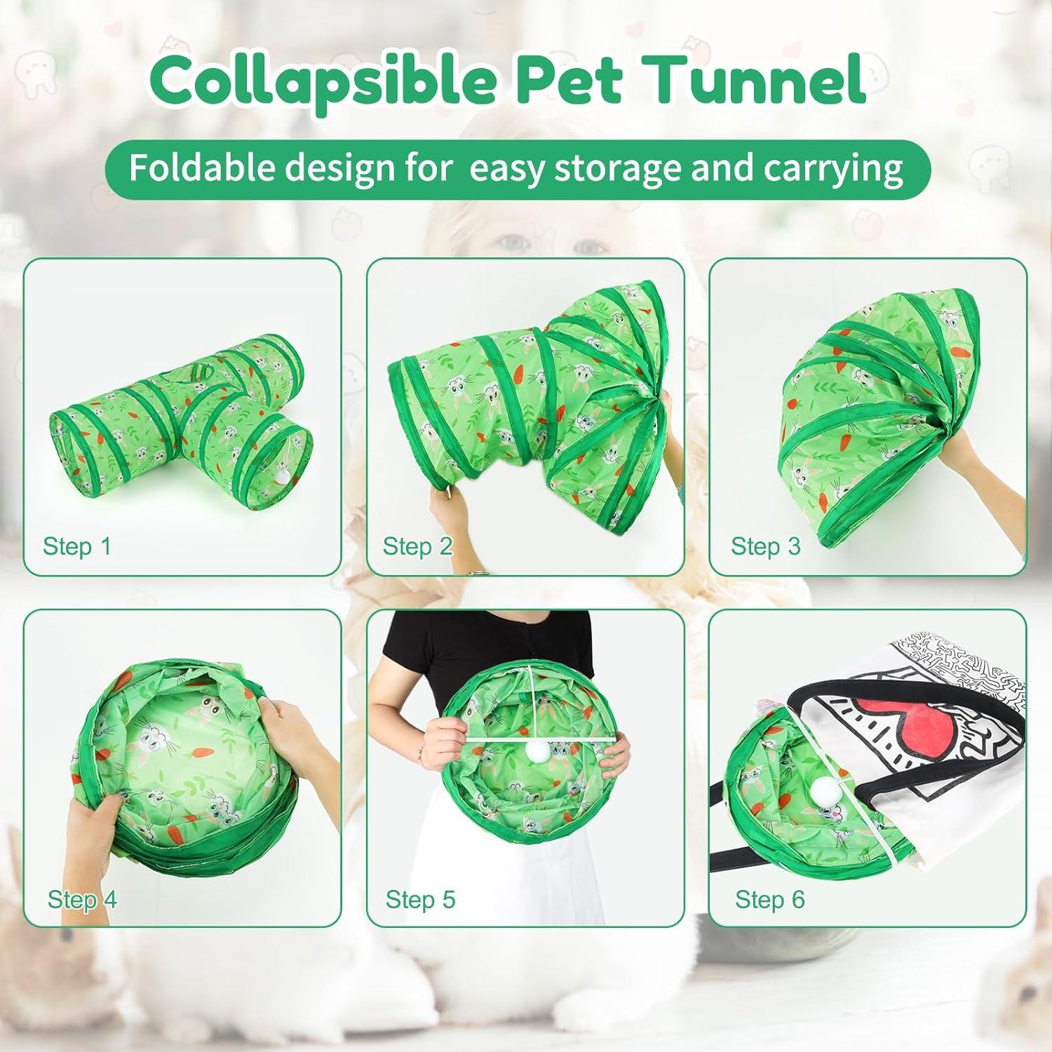 Túnel Colapsable para Conejos BWOGUE 3 Vías Verde 27.9cm
