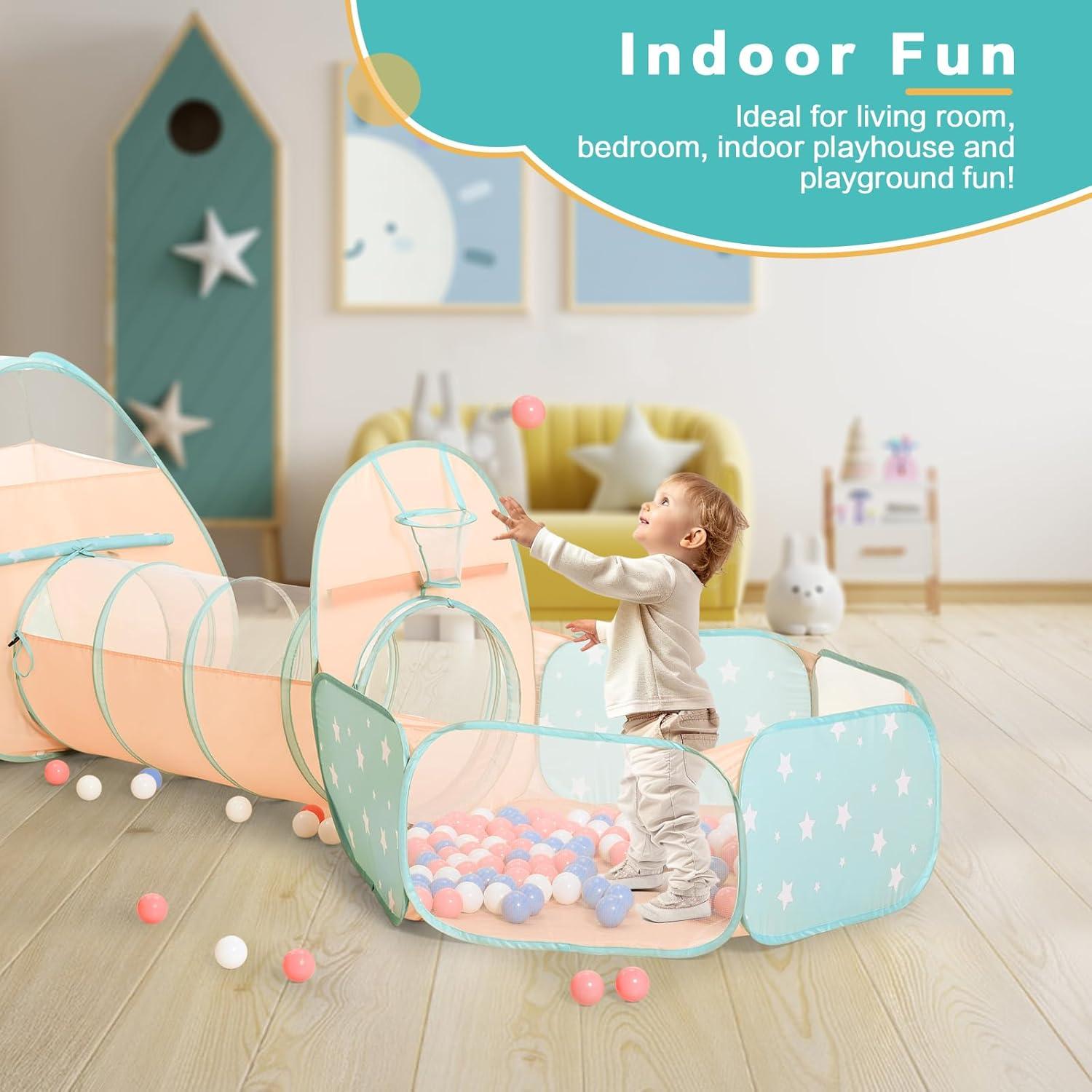 Carpa de Juego 3 en 1 SISTICKER con Piscina de Pelotas y Túnel