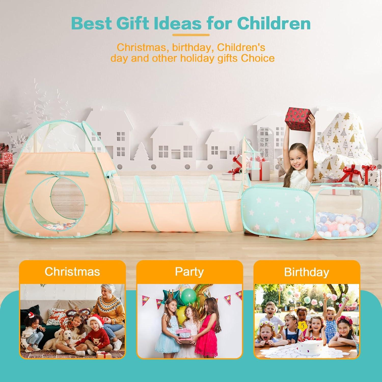 Carpa de Juego 3 en 1 SISTICKER con Piscina de Pelotas y Túnel