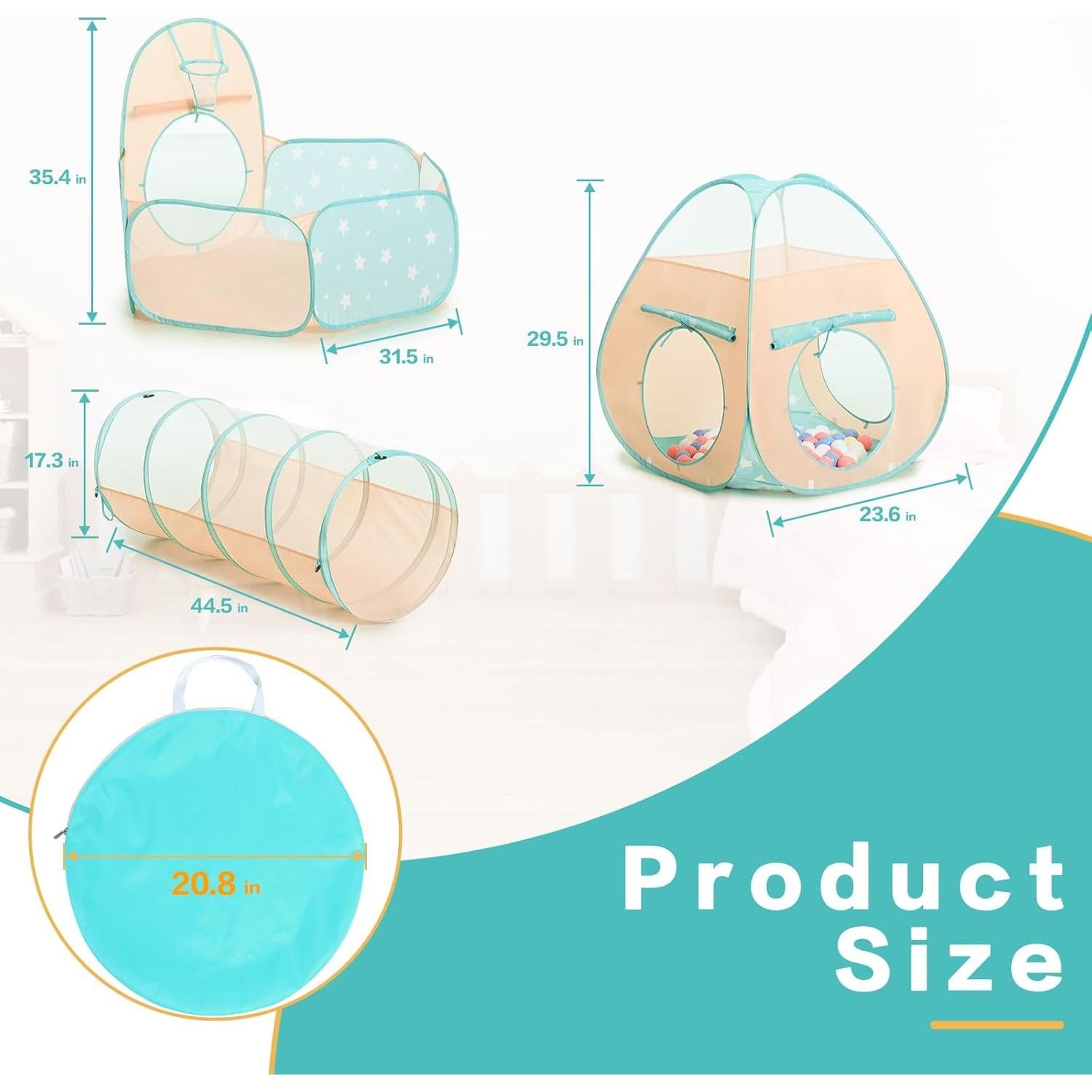 Carpa de Juego 3 en 1 SISTICKER con Piscina de Pelotas y Túnel