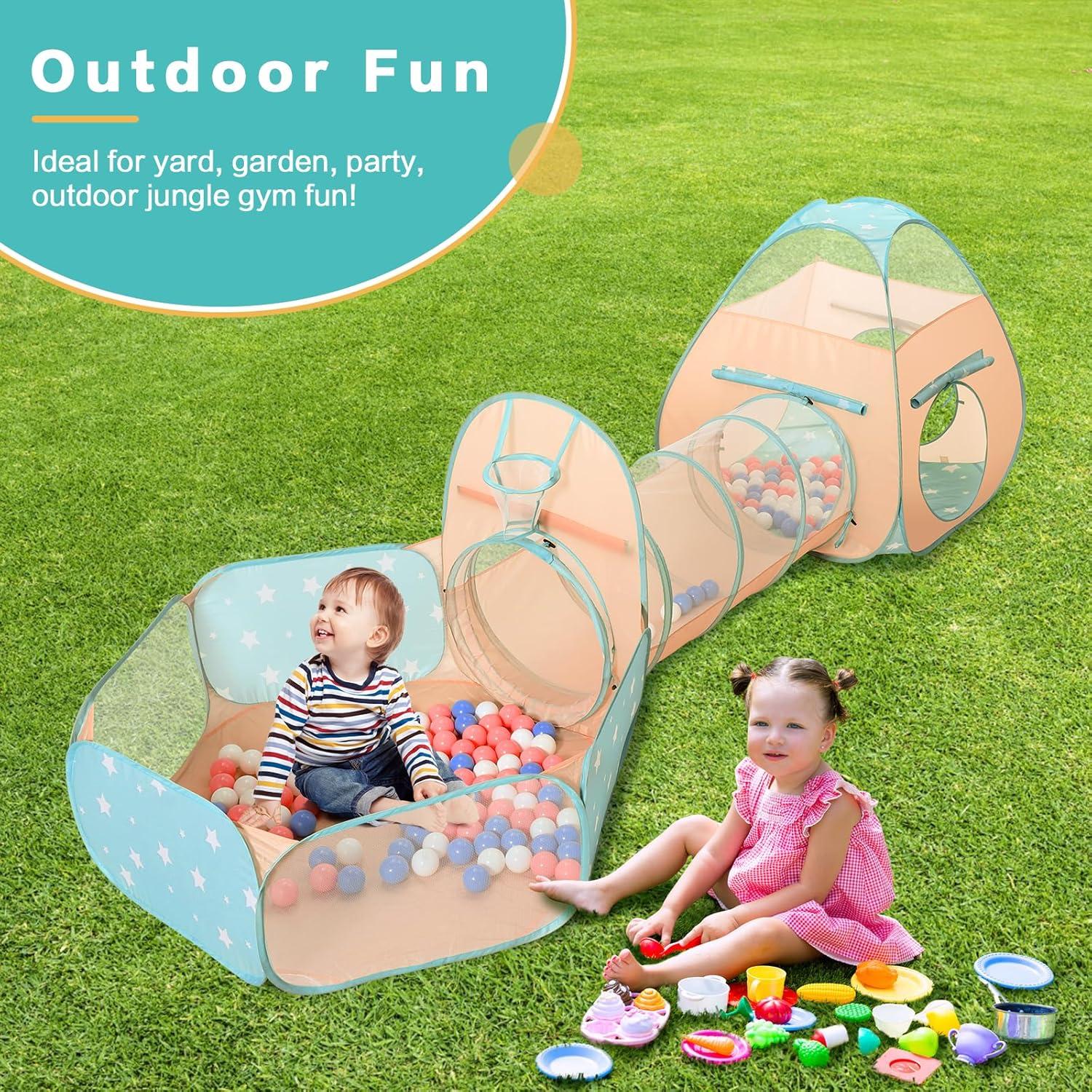 Carpa de Juego 3 en 1 SISTICKER con Piscina de Pelotas y Túnel