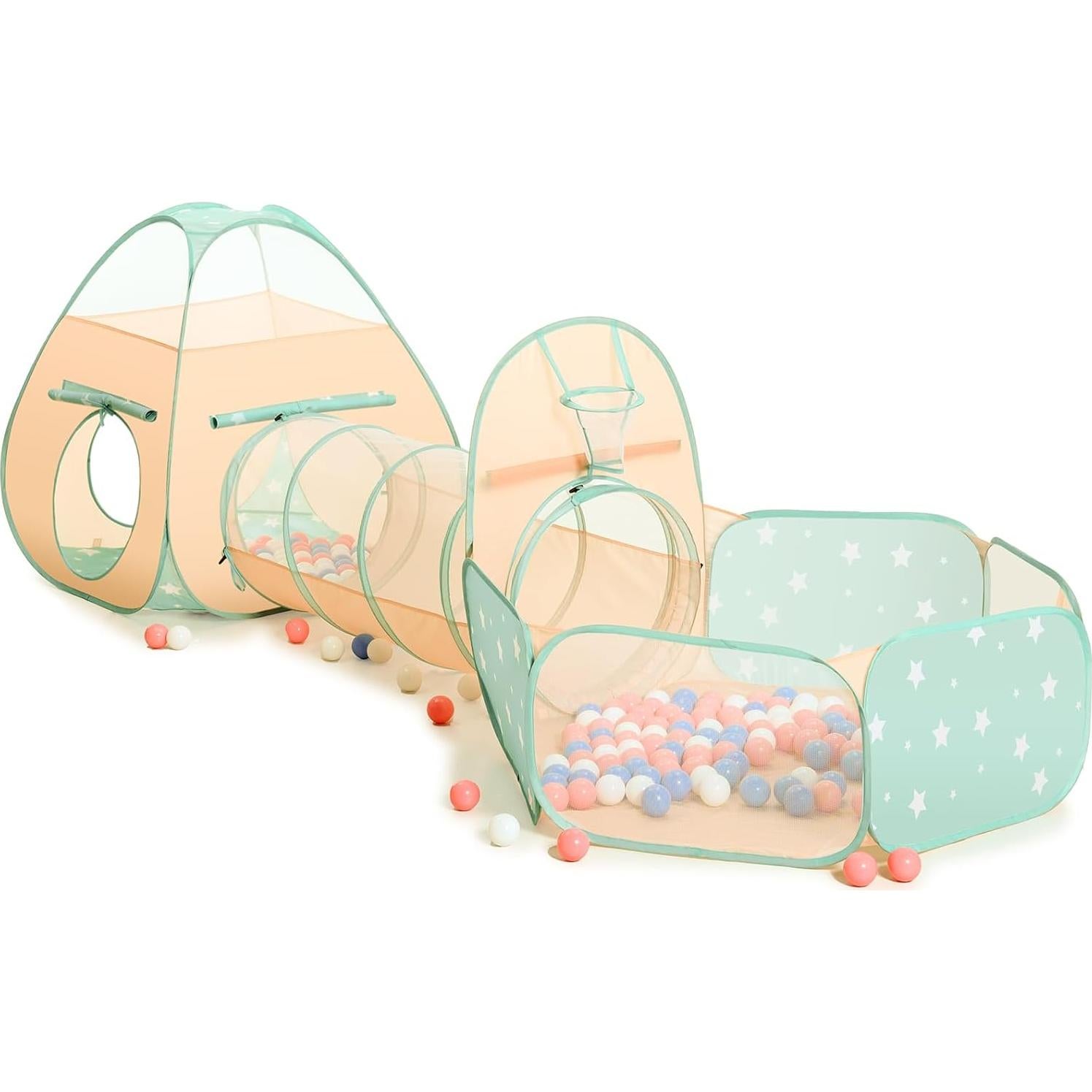 Carpa de Juego 3 en 1 SISTICKER con Piscina de Pelotas y Túnel