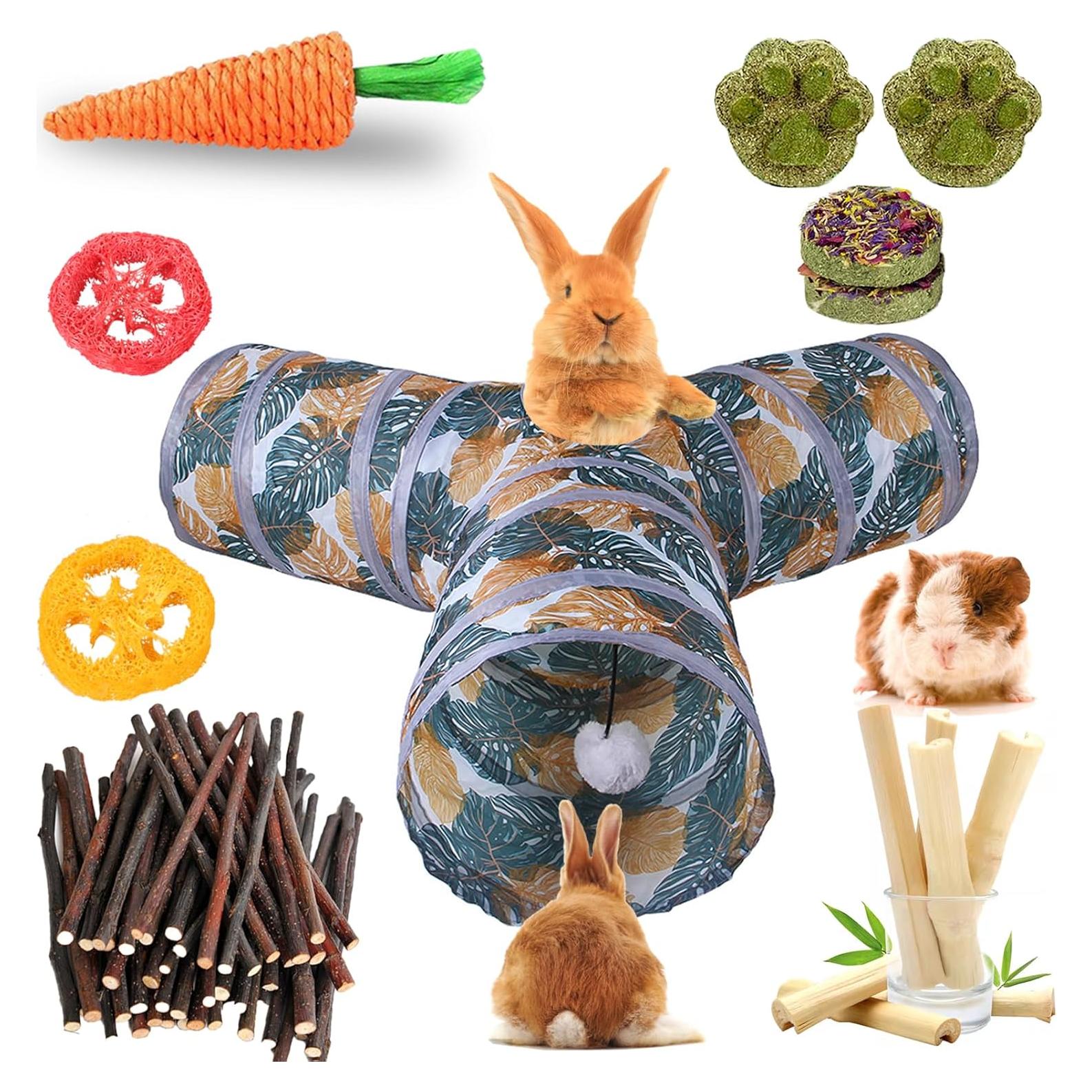 Túnel para Conejos Grddaef 3 Vías con Juguetes Masticables