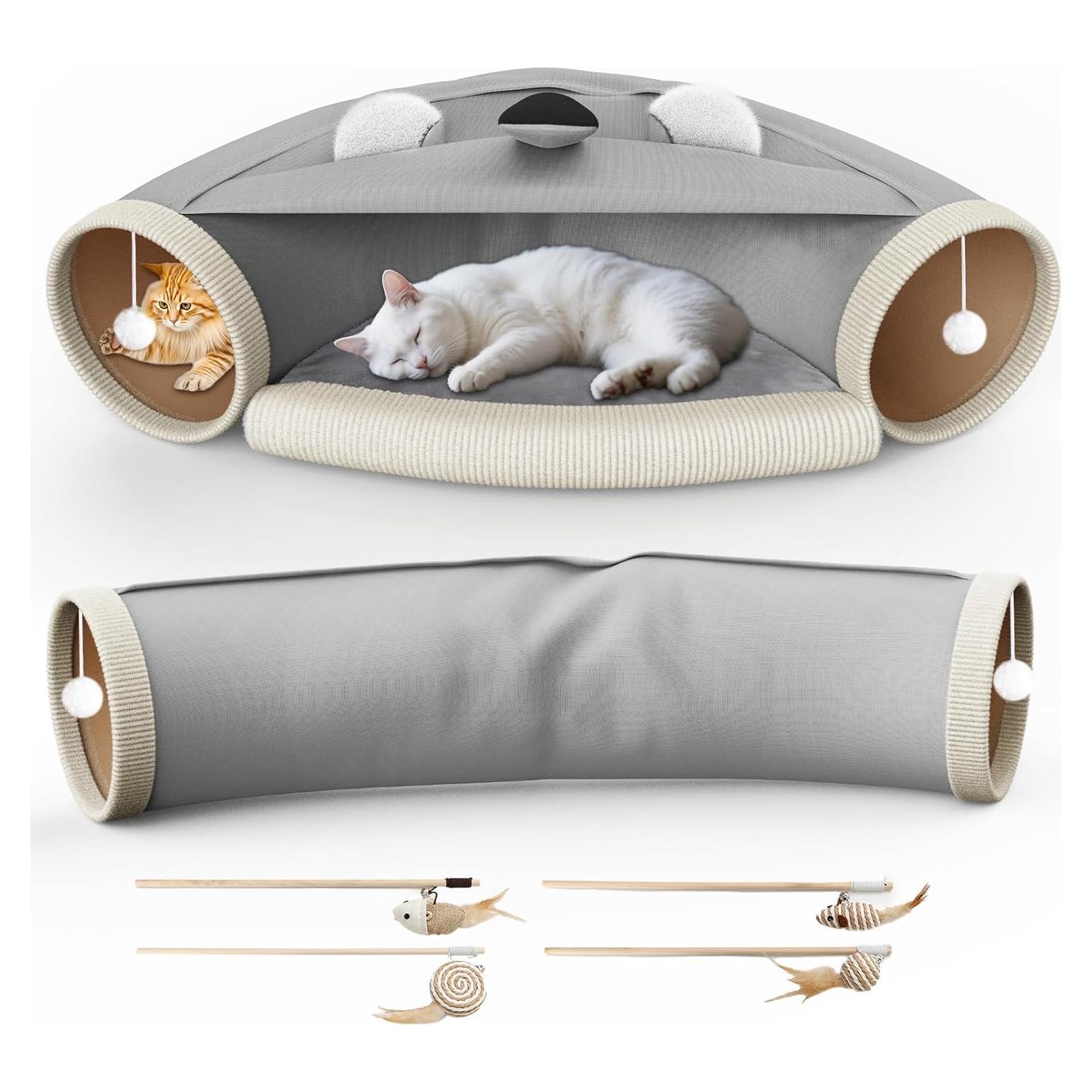 Cama de túnel para gatos Abdtech 2 en 1 con cojín extraíble