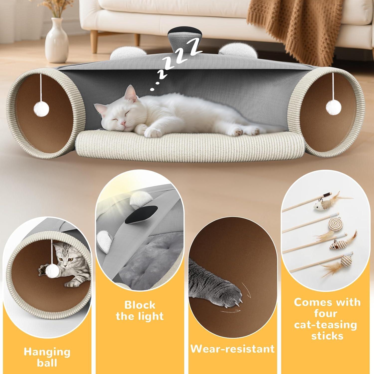 Cama de túnel para gatos Abdtech 2 en 1 con cojín extraíble