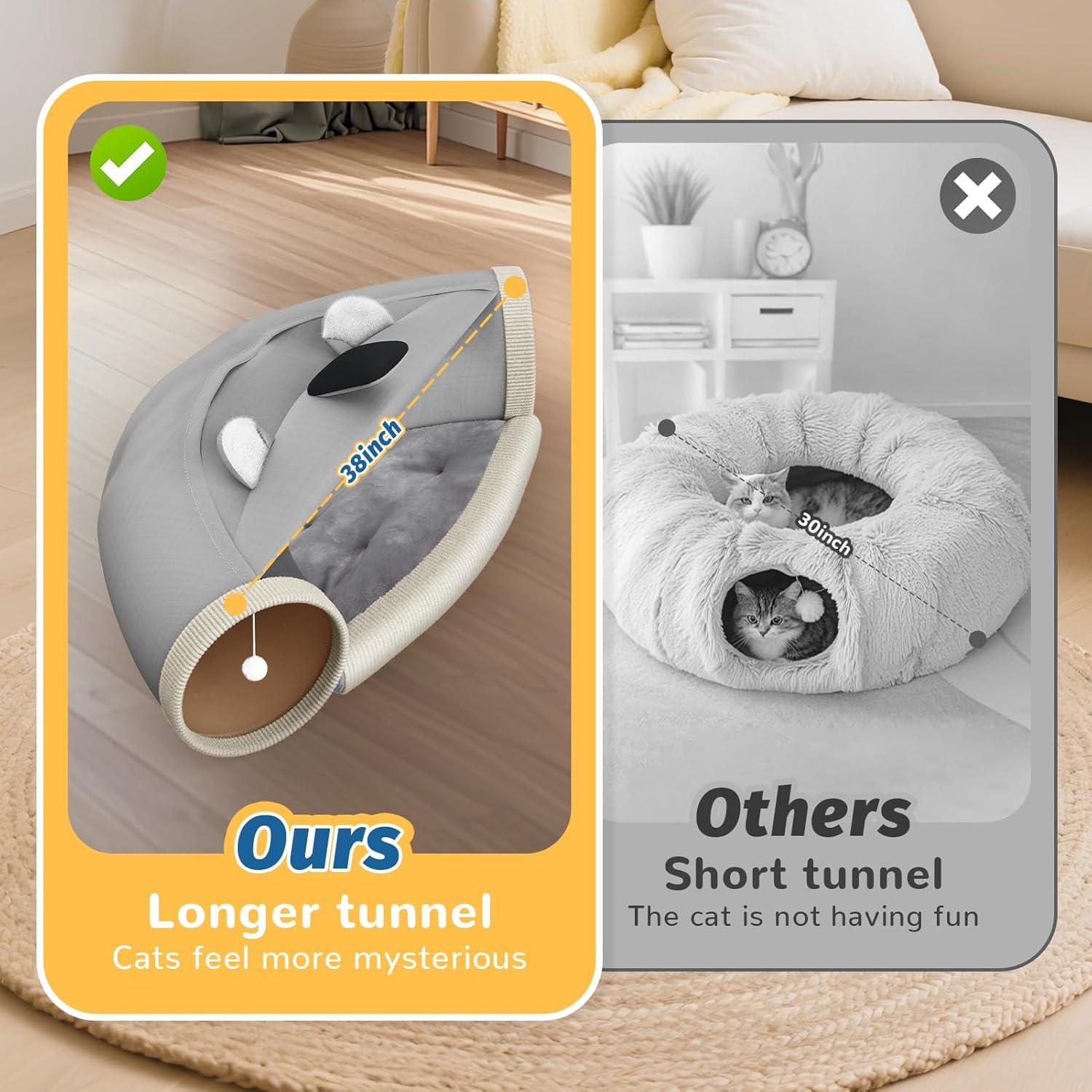 Cama de túnel para gatos Abdtech 2 en 1 con cojín extraíble