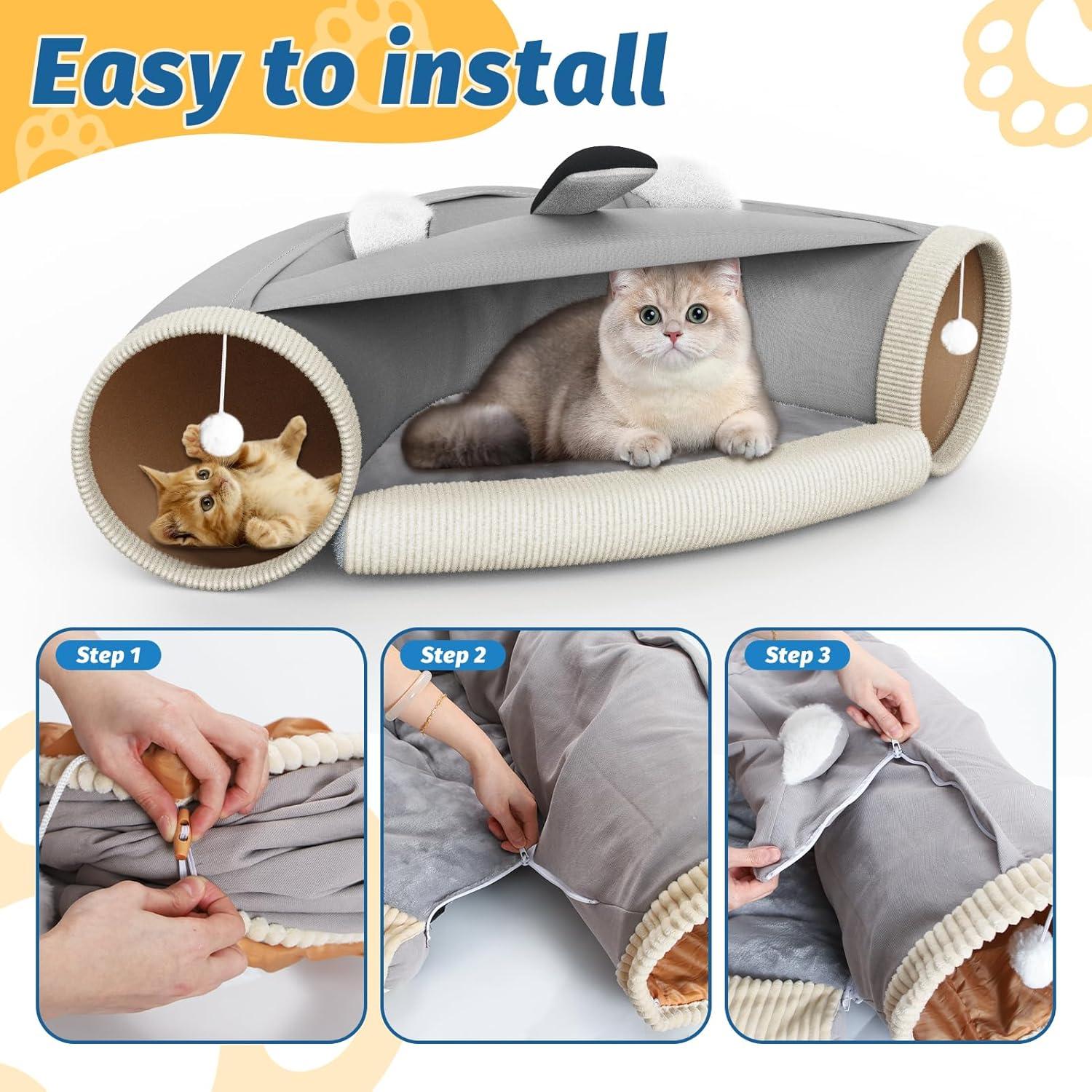 Cama de túnel para gatos Abdtech 2 en 1 con cojín extraíble