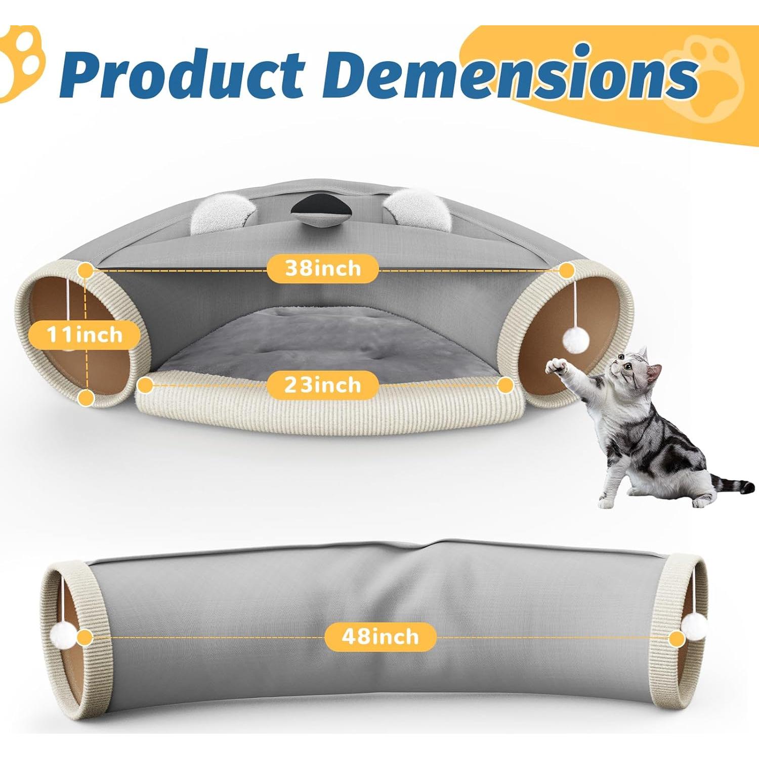 Cama de túnel para gatos Abdtech 2 en 1 con cojín extraíble