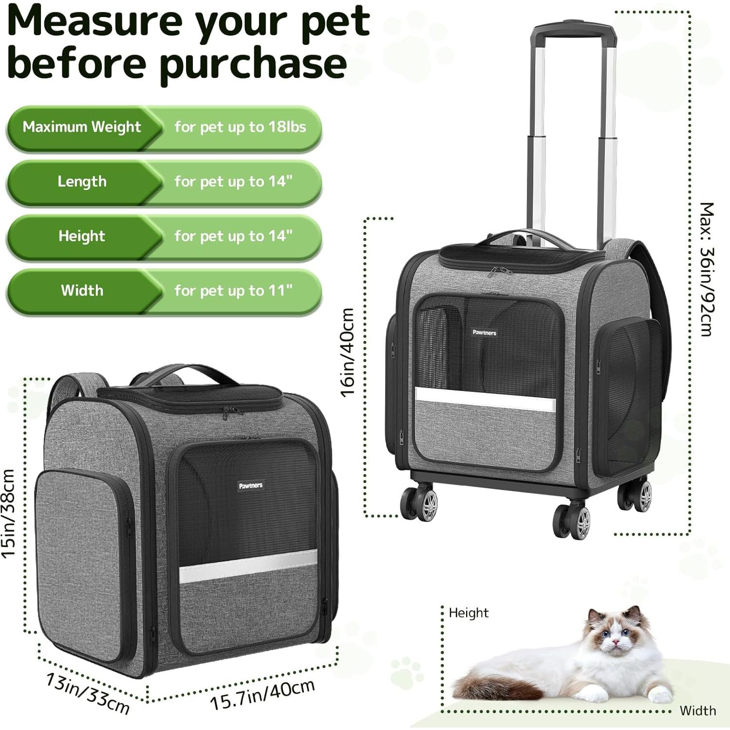 Transportín para Gatos y Perros Pequeños Pawtners Gris