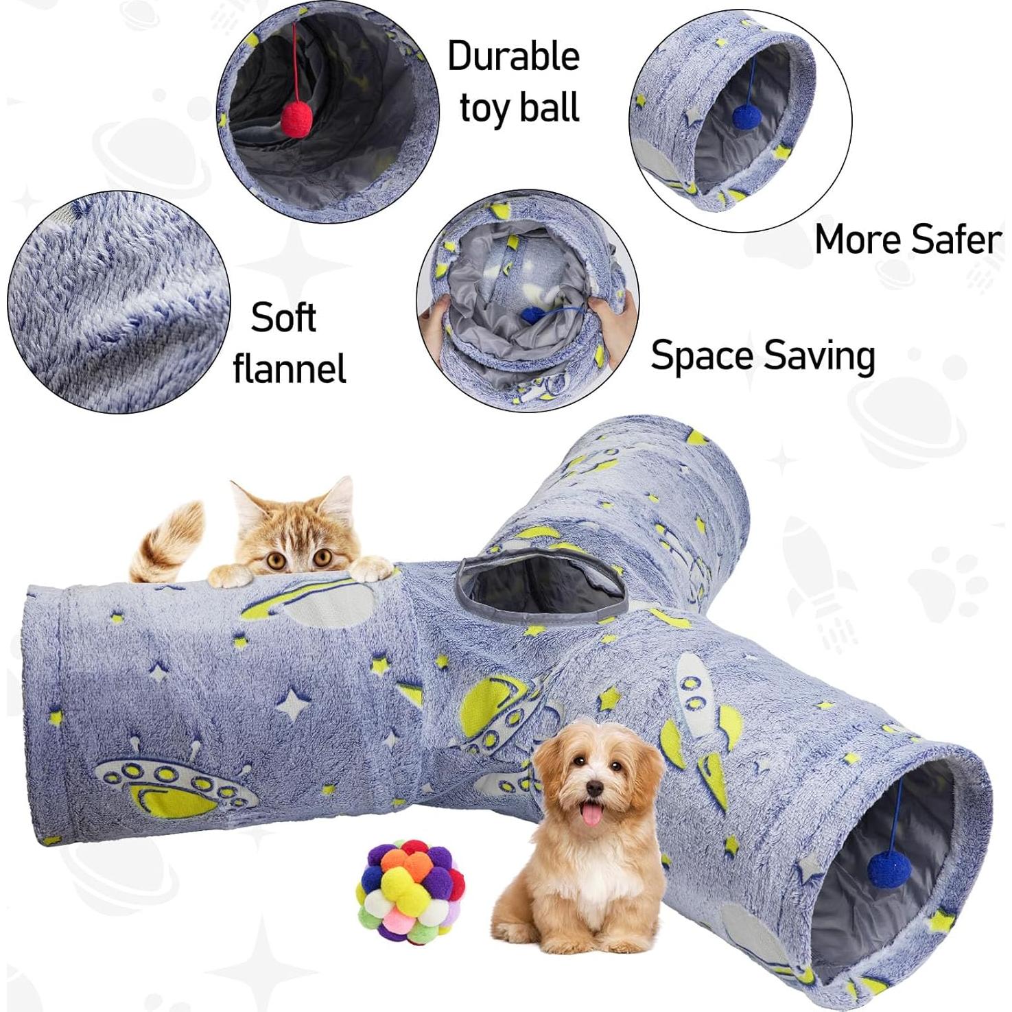 Túnel de Gato Plegable Naielfopet 3 Vías con Pelotas 35.5x30.5cm