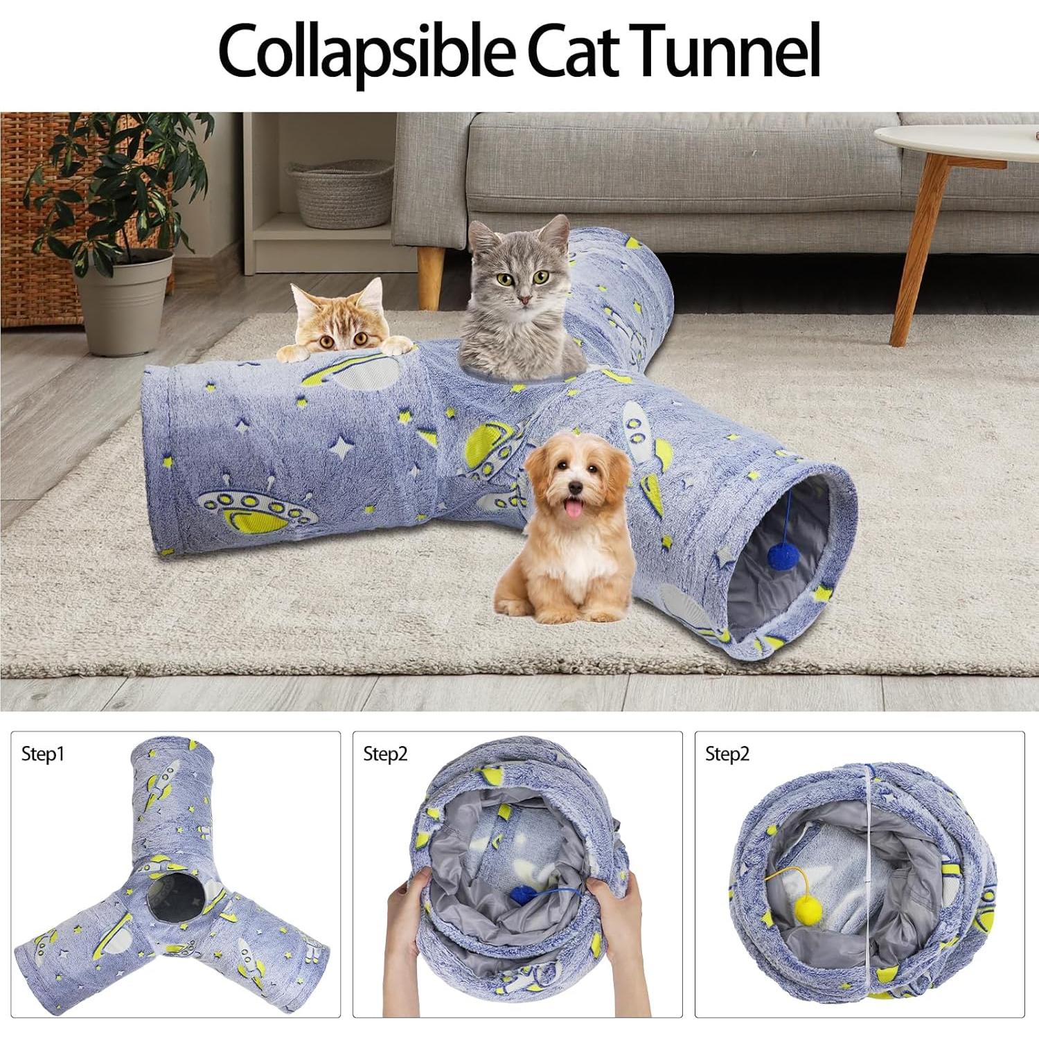 Túnel de Gato Plegable Naielfopet 3 Vías con Pelotas 35.5x30.5cm