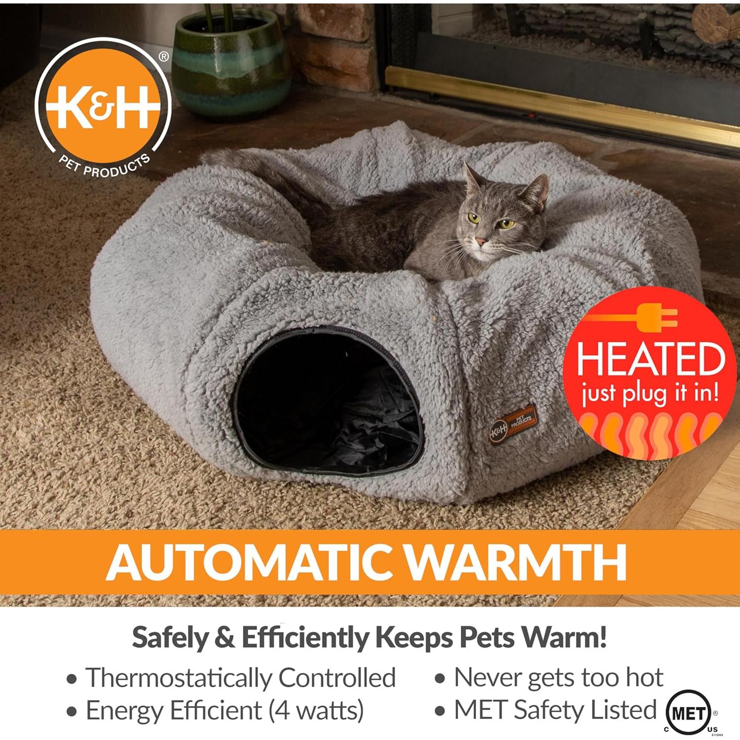 Cama Túnel Calentada K&H para Gatos 71cm Gris