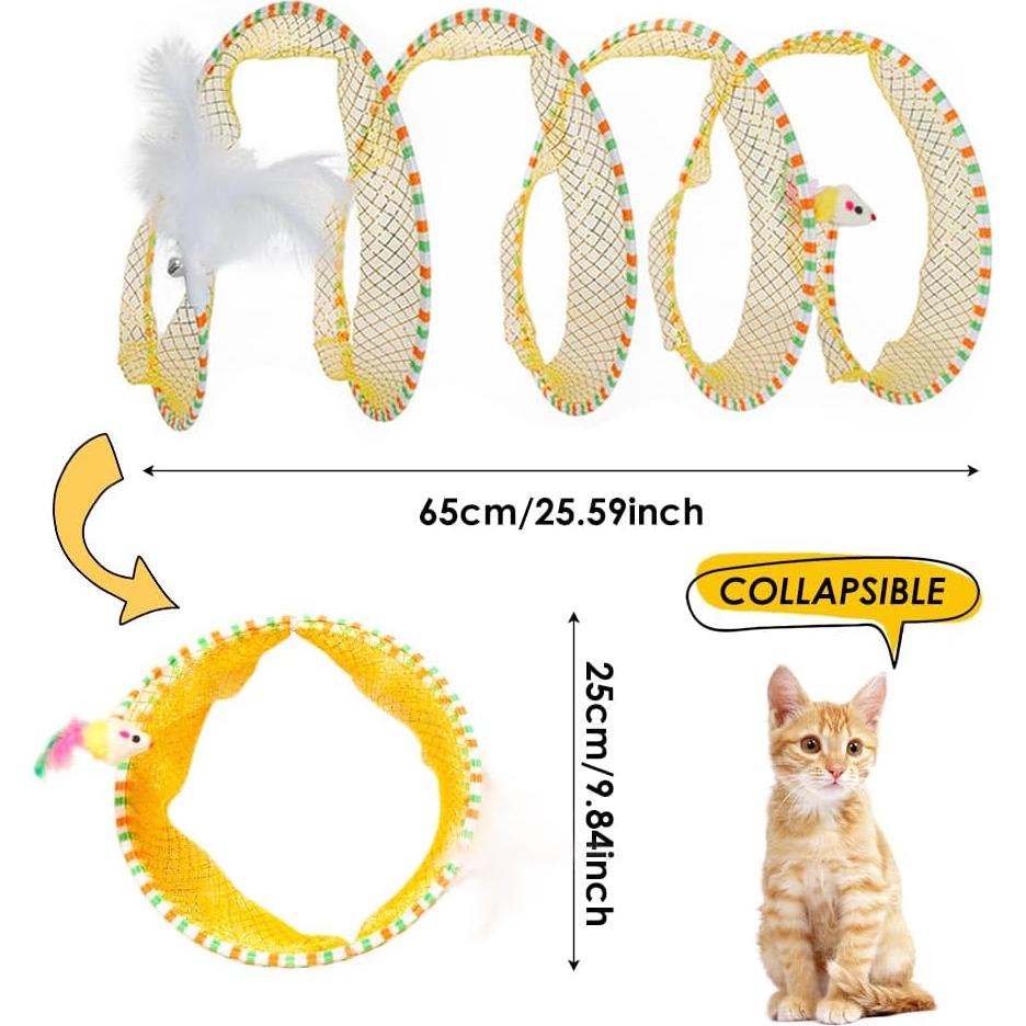 Túnel Espiral para Gatos AVYDIIF 65 cm Plegable con Juguetes