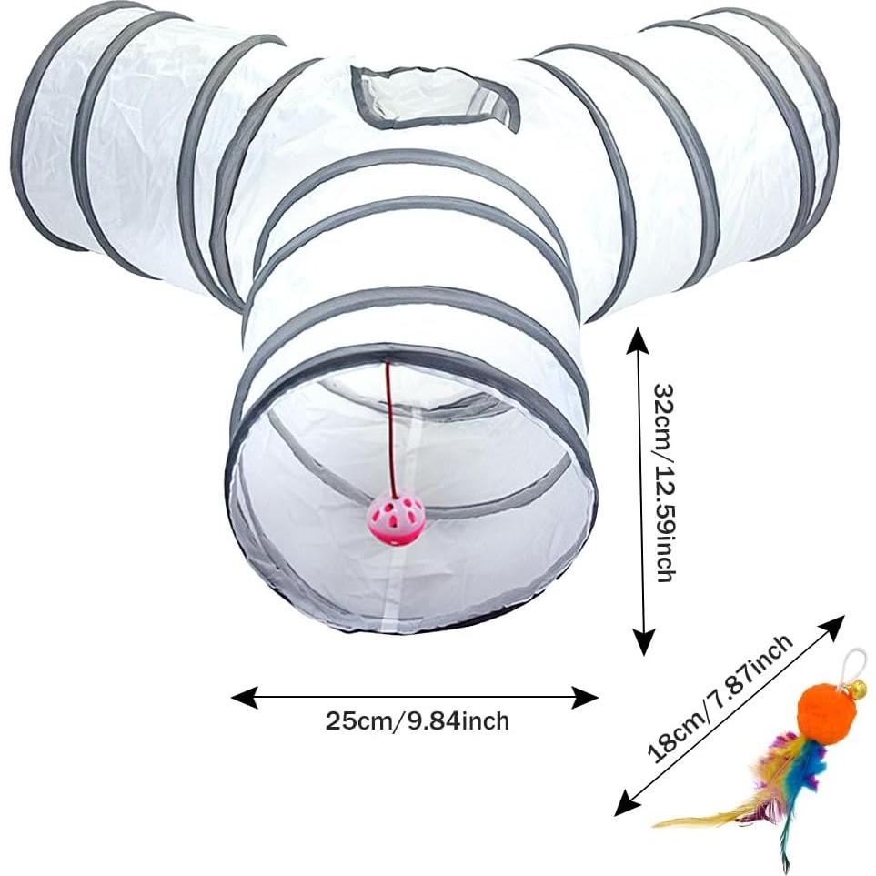 Túnel para Gato Plegable 3 Vías con Juguete de Pelota Blanco