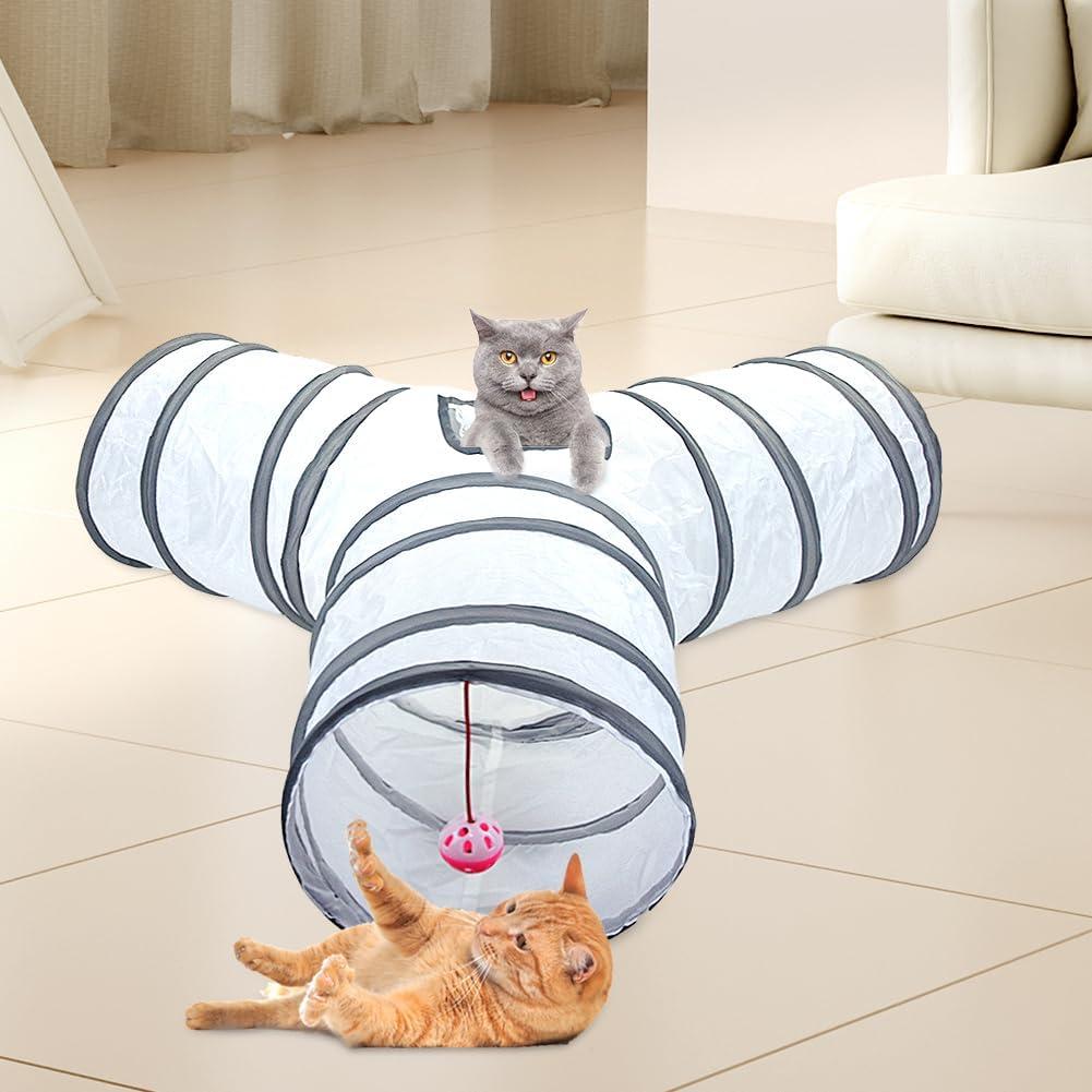 Túnel para Gato Plegable 3 Vías con Juguete de Pelota Blanco