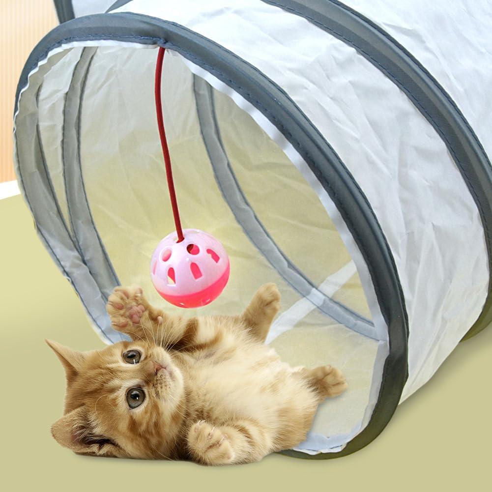 Túnel para Gato Plegable 3 Vías con Juguete de Pelota Blanco