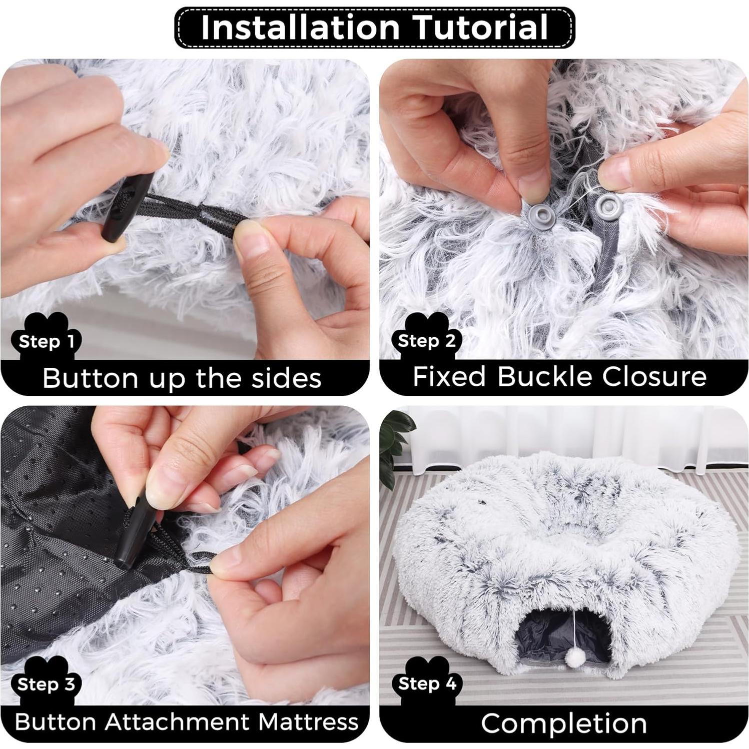 Túnel de Gato Multifuncional YUYAFN con Cama Gris 81x81cm