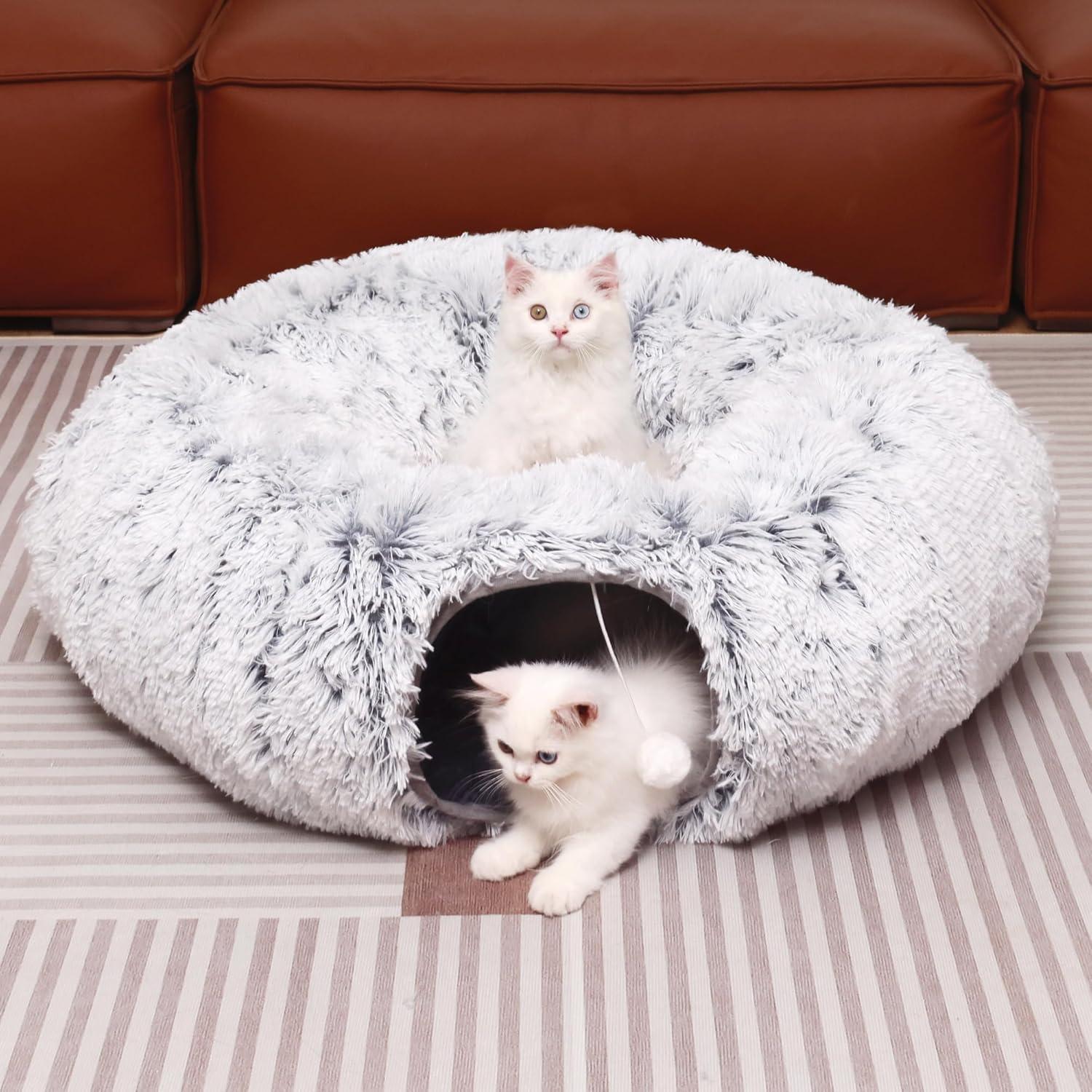 Túnel de Gato Multifuncional YUYAFN con Cama Gris 81x81cm