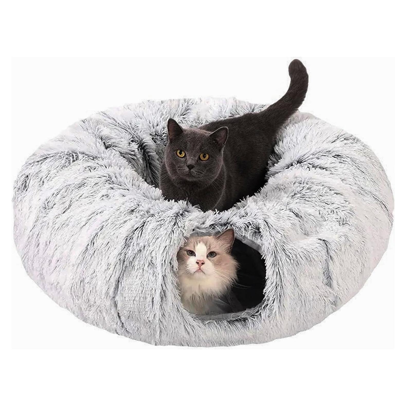 Túnel Cama para Gatos CLKHOWL Gris - Donut Lavable 80x80 cm