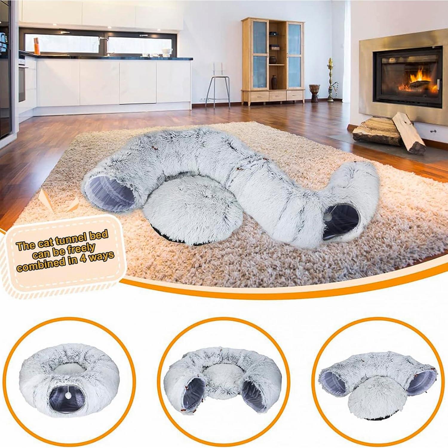 Túnel Cama para Gatos CLKHOWL Gris - Donut Lavable 80x80 cm