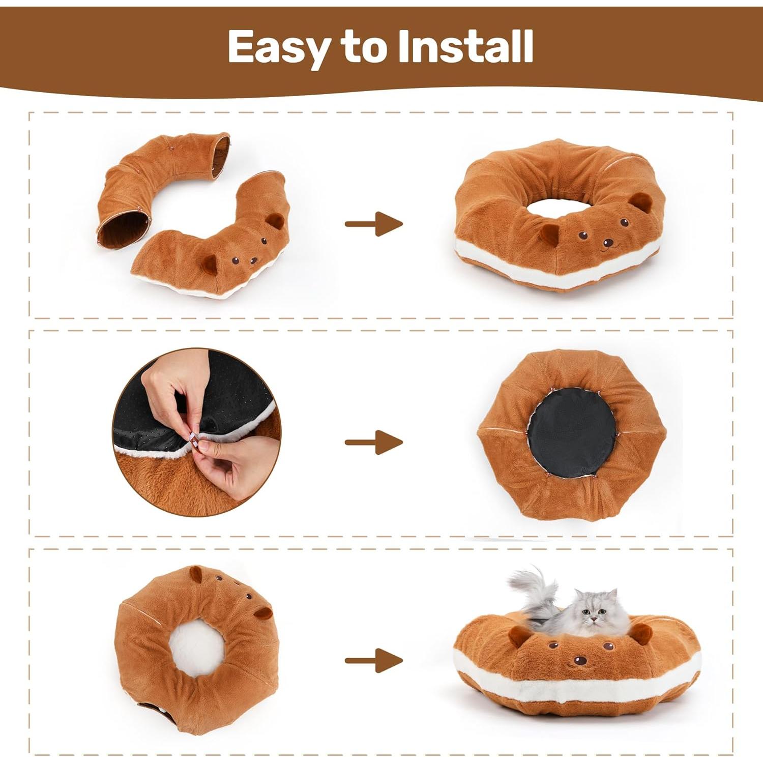 Cama túnel para gatos FUKUMARU grande con cojín lavable