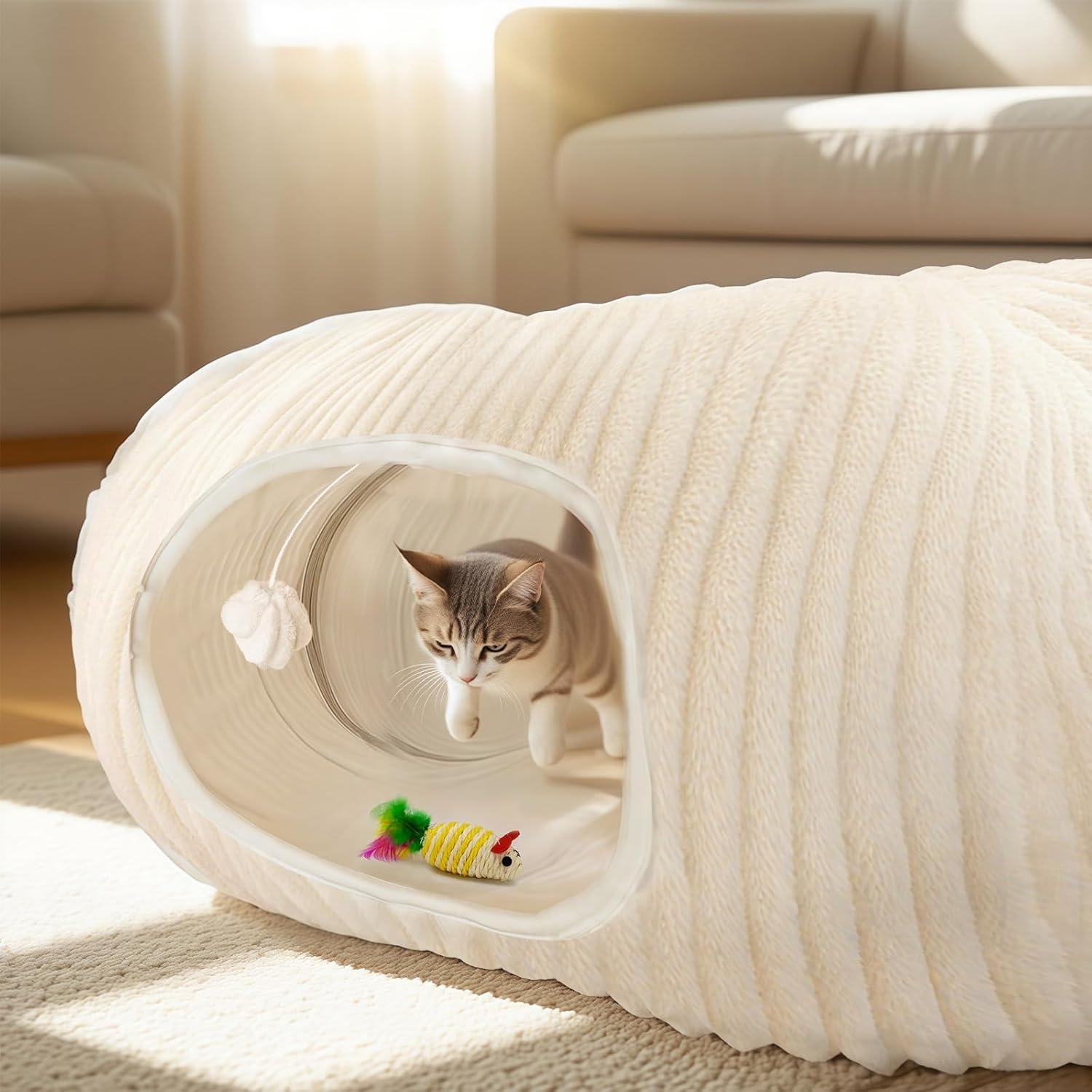 Cama Túnel para Gatos MOYMO Mediana Blanca con 40 Juguetes