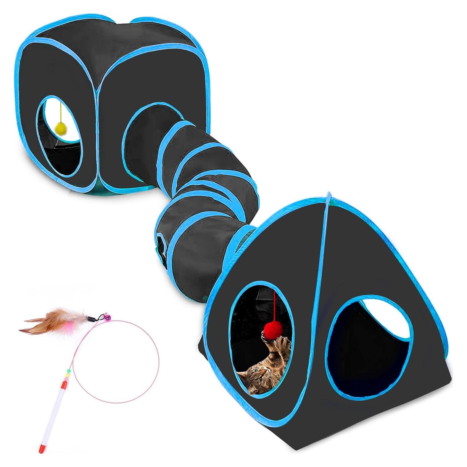 Túnel para Gatos Maikolerfeng 3 en 1 con Cubo y Juguete Azul