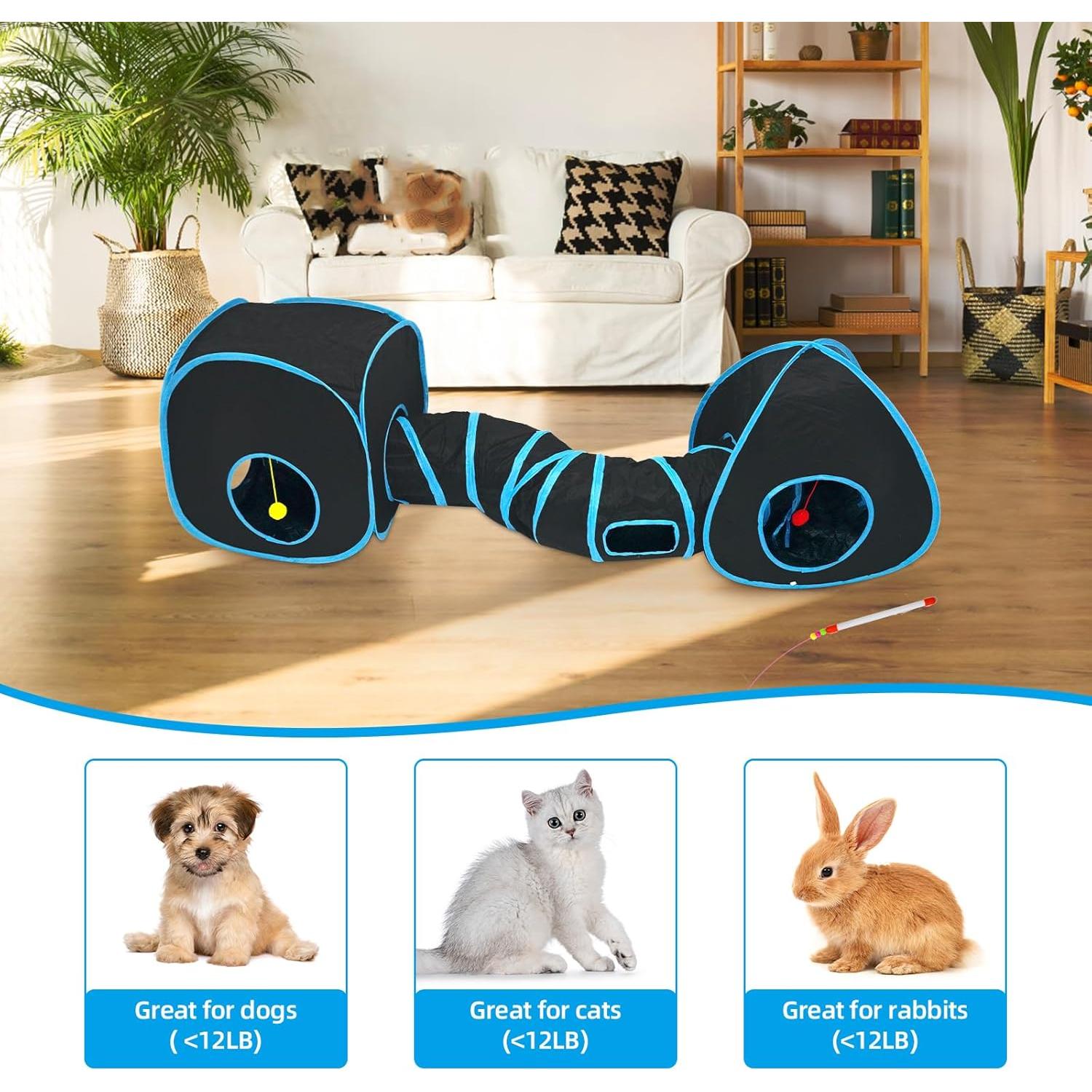 Túnel para Gatos Maikolerfeng 3 en 1 con Cubo y Juguete Azul