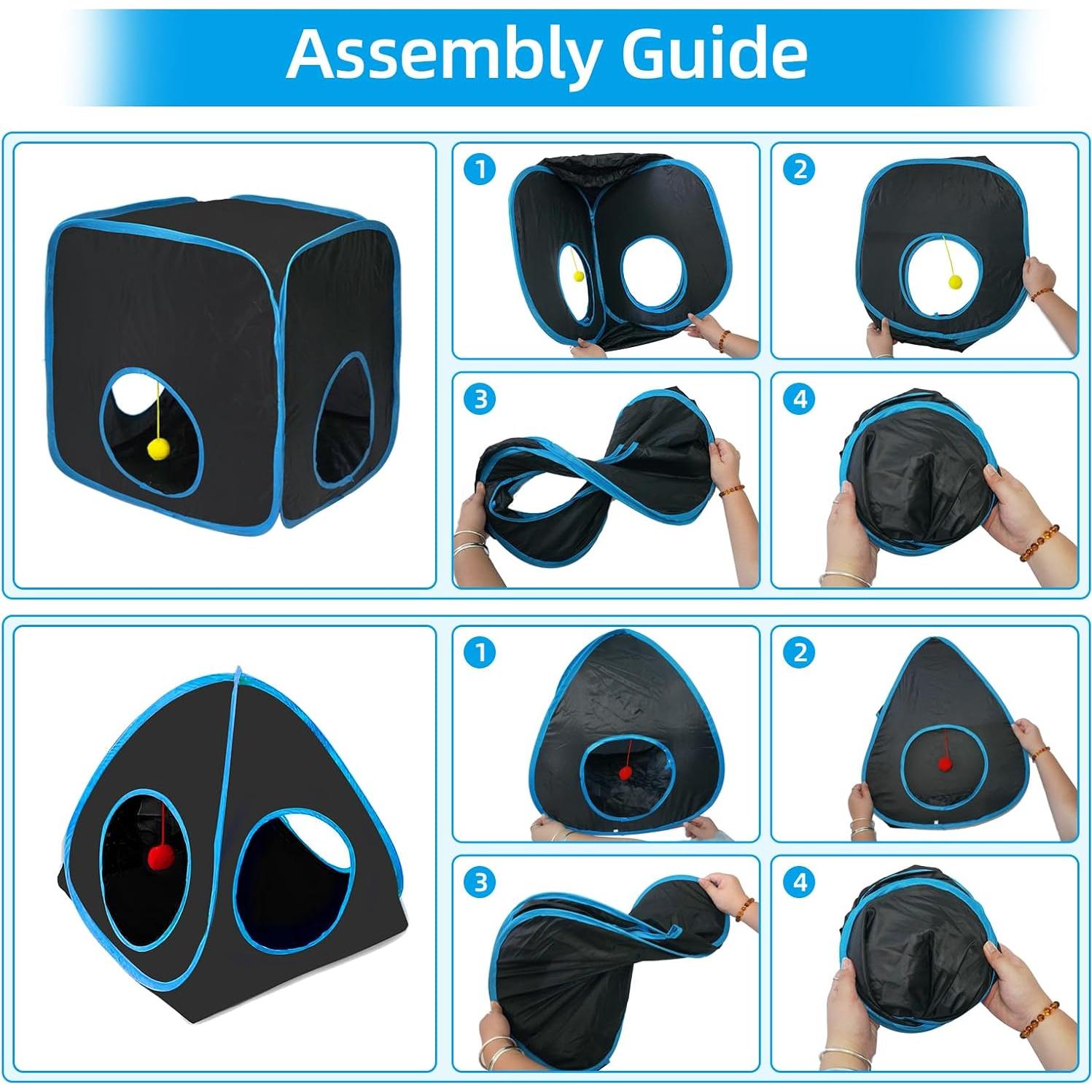 Túnel para Gatos Maikolerfeng 3 en 1 con Cubo y Juguete Azul