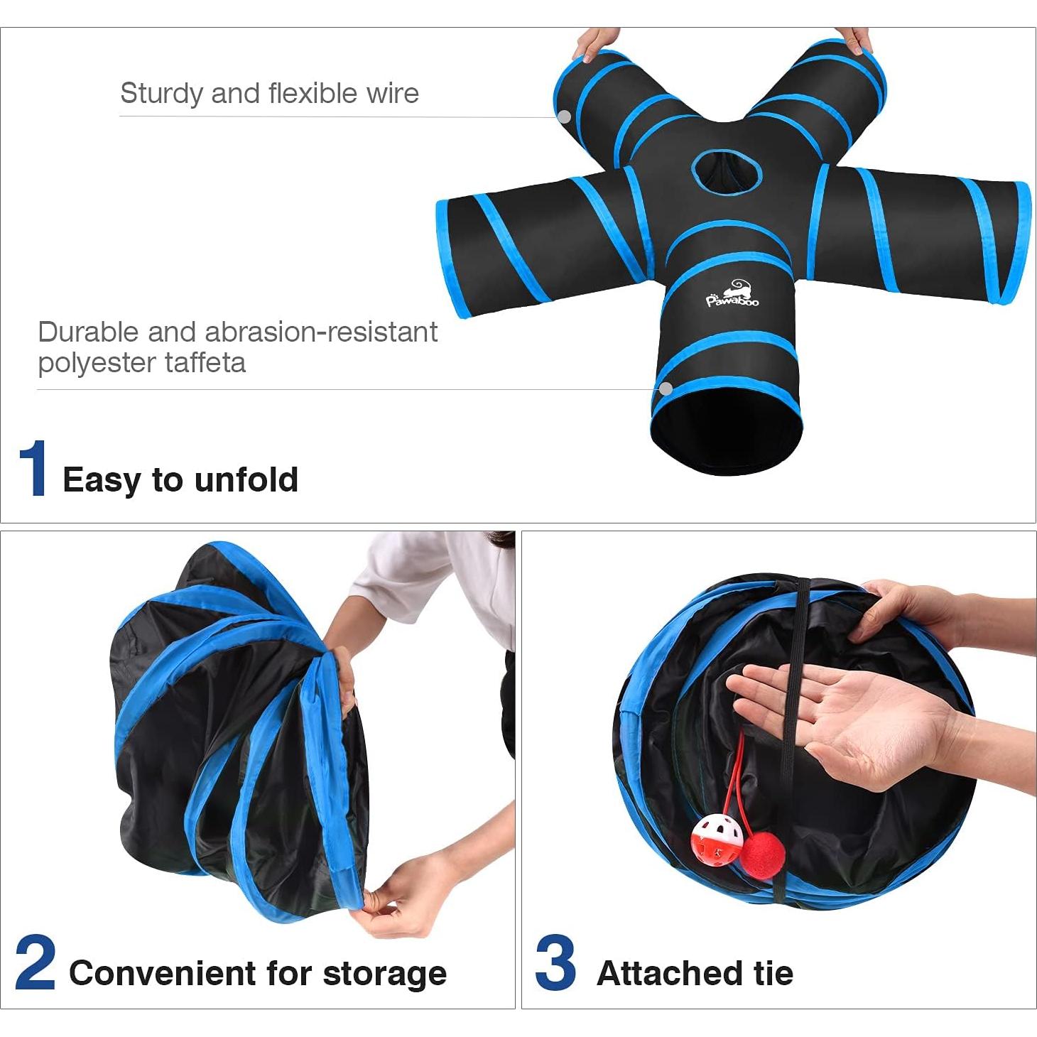 Túnel para Gatos Pawaboo 5 Vías 25x53cm Colapsable Azul