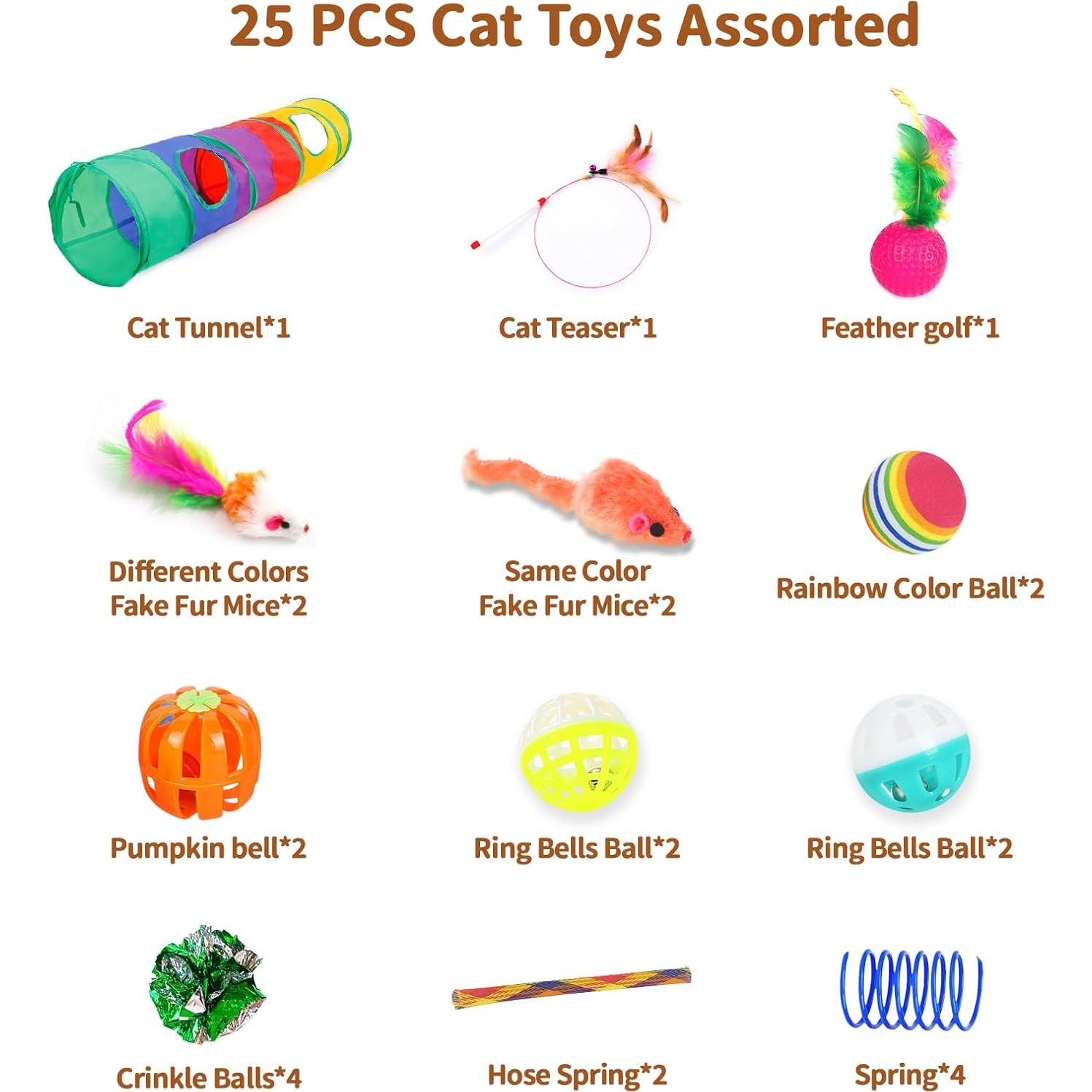 Kit de Juguetes para Gatos iCAGY 25 Piezas con Túnel 114cm