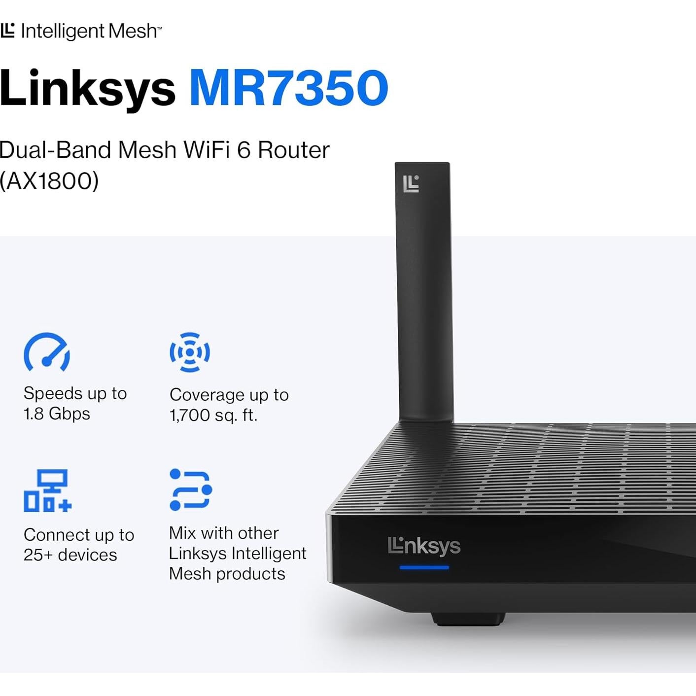 Router Linksys MR7350 Mesh Wi-Fi 6 Doble Banda 1589 m² 25+ Dispositivos