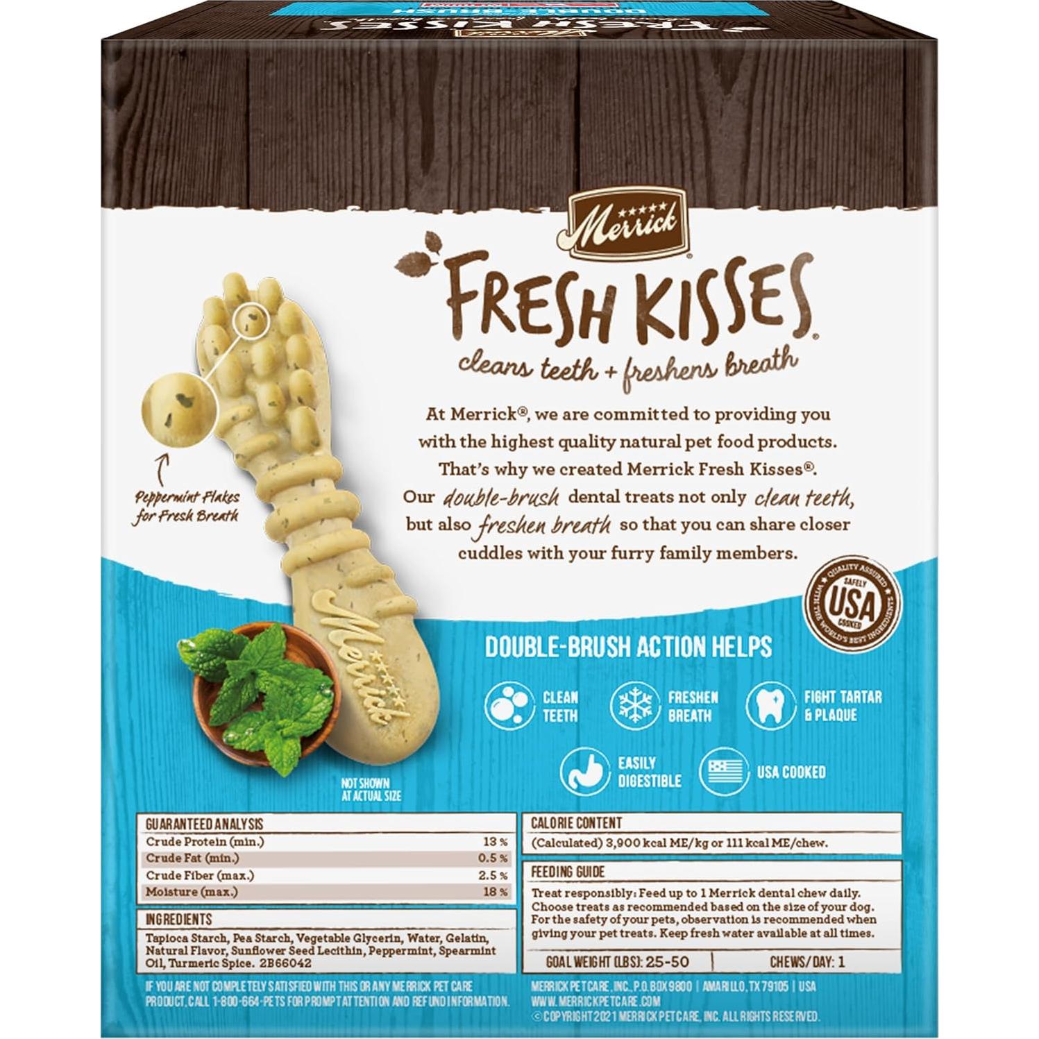 Golosinas Dentales Merrick Fresh Kisses Menta 22 Unidades Perros Medianos