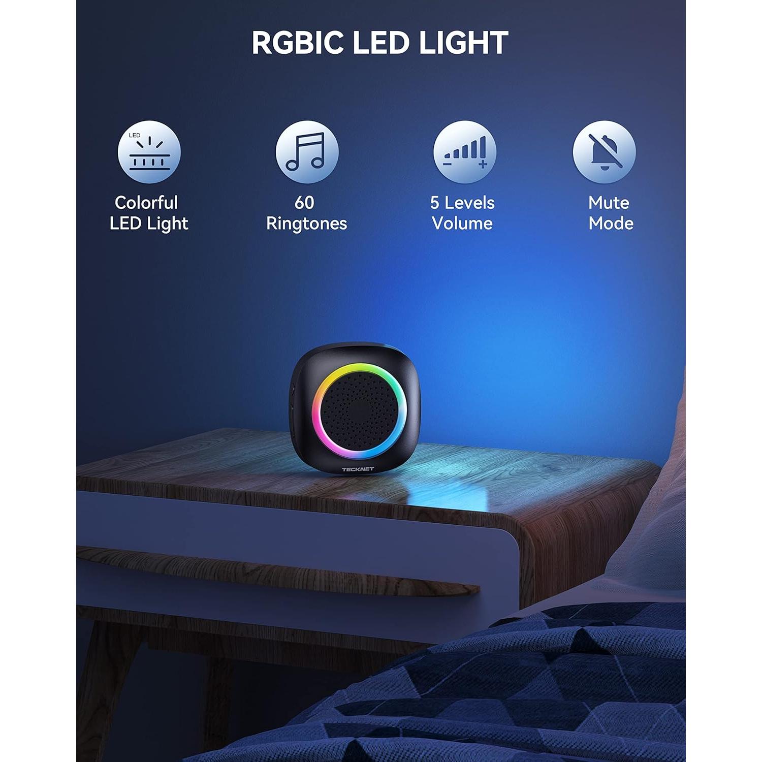 Timbre Inalámbrico TECKNET WD995 con Luz RGB y 60 Melodías