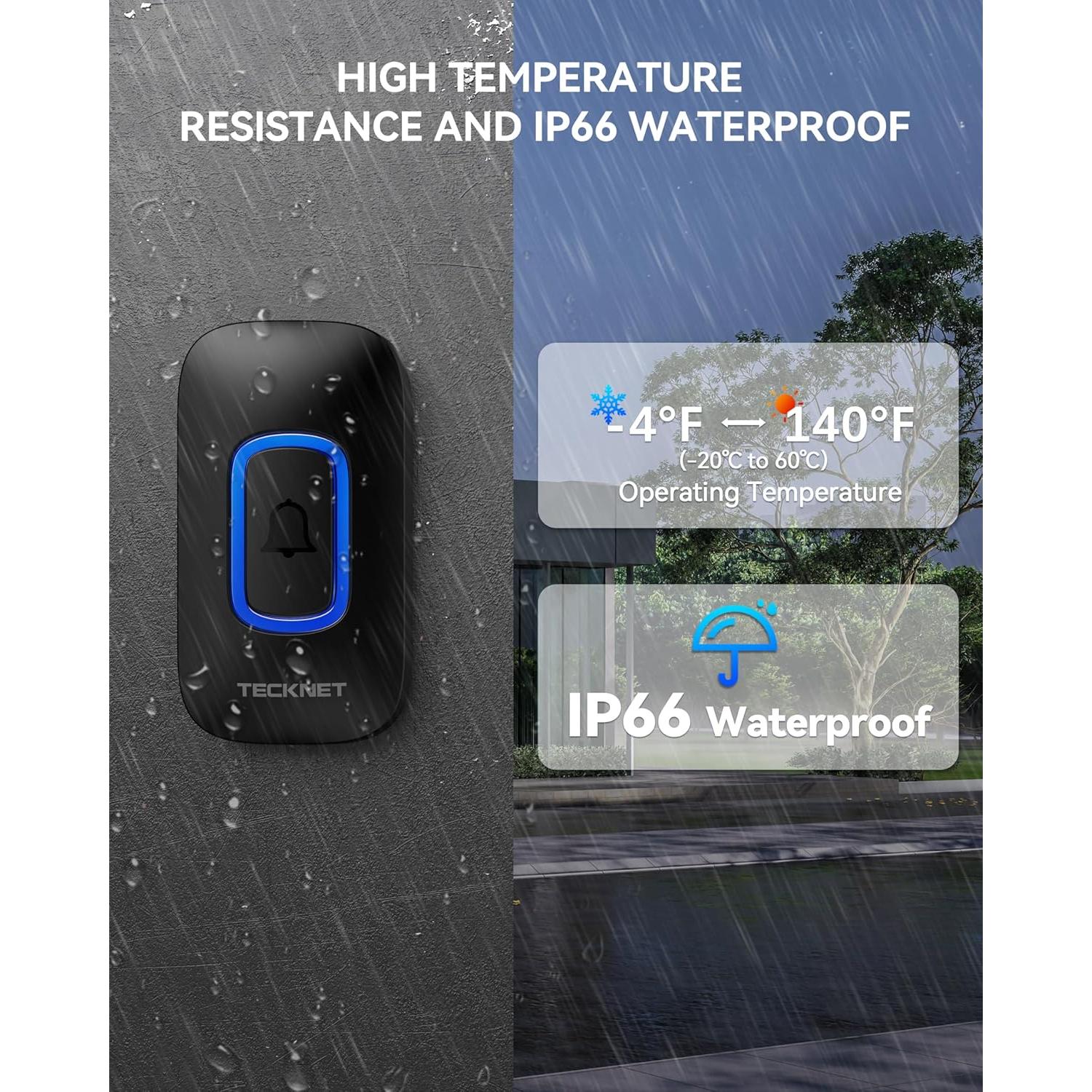 Timbre Inalámbrico TECKNET WD995 con Luz RGB y 60 Melodías