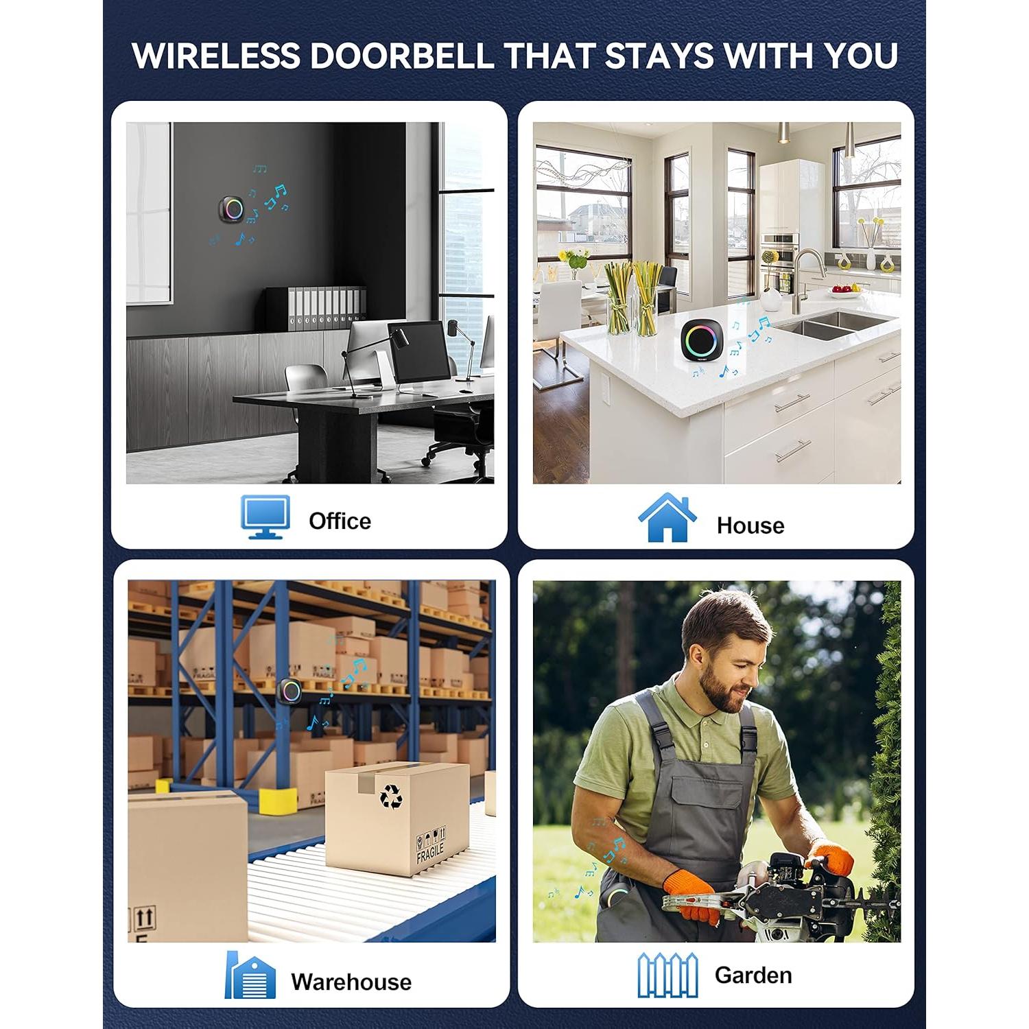 Timbre Inalámbrico TECKNET WD995 con Luz RGB y 60 Melodías