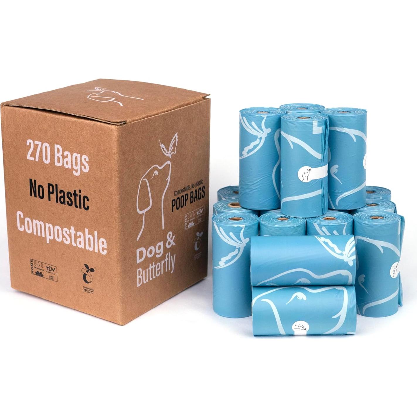 Bolsas Compostables Perro y Mariposa 270 Cuentas Azul