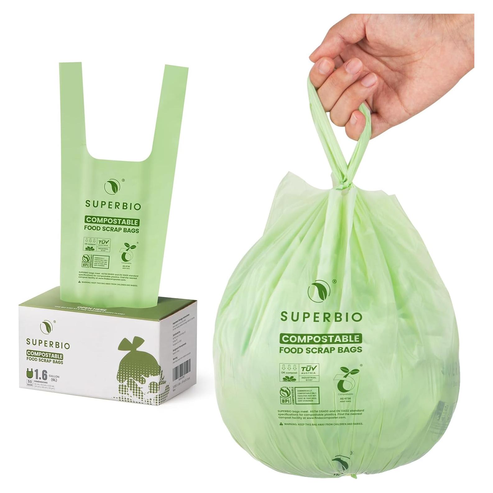 Bolsas Compostables SUPERBIO 6.1L 50 Unidades Asas Atadas