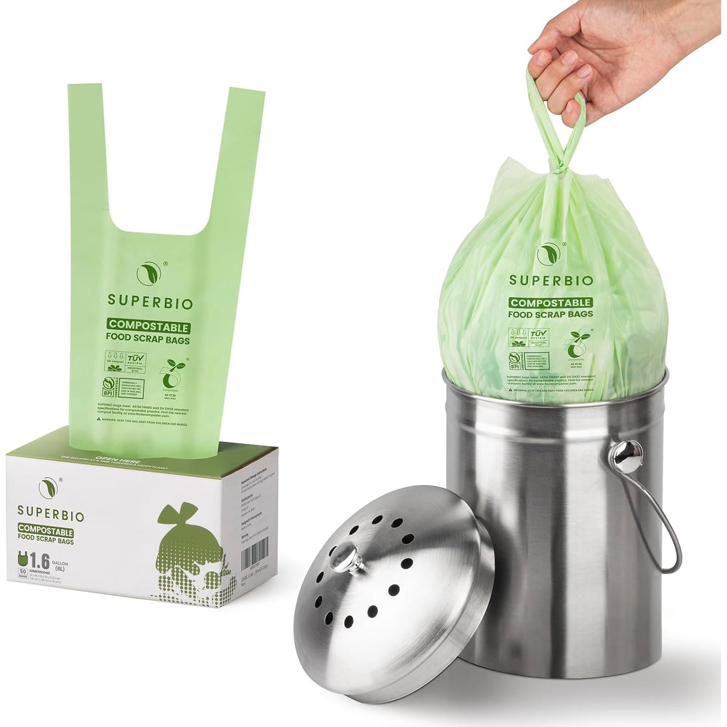 Bolsas Compostables SUPERBIO 6.1L 50 Unidades Asas Atadas