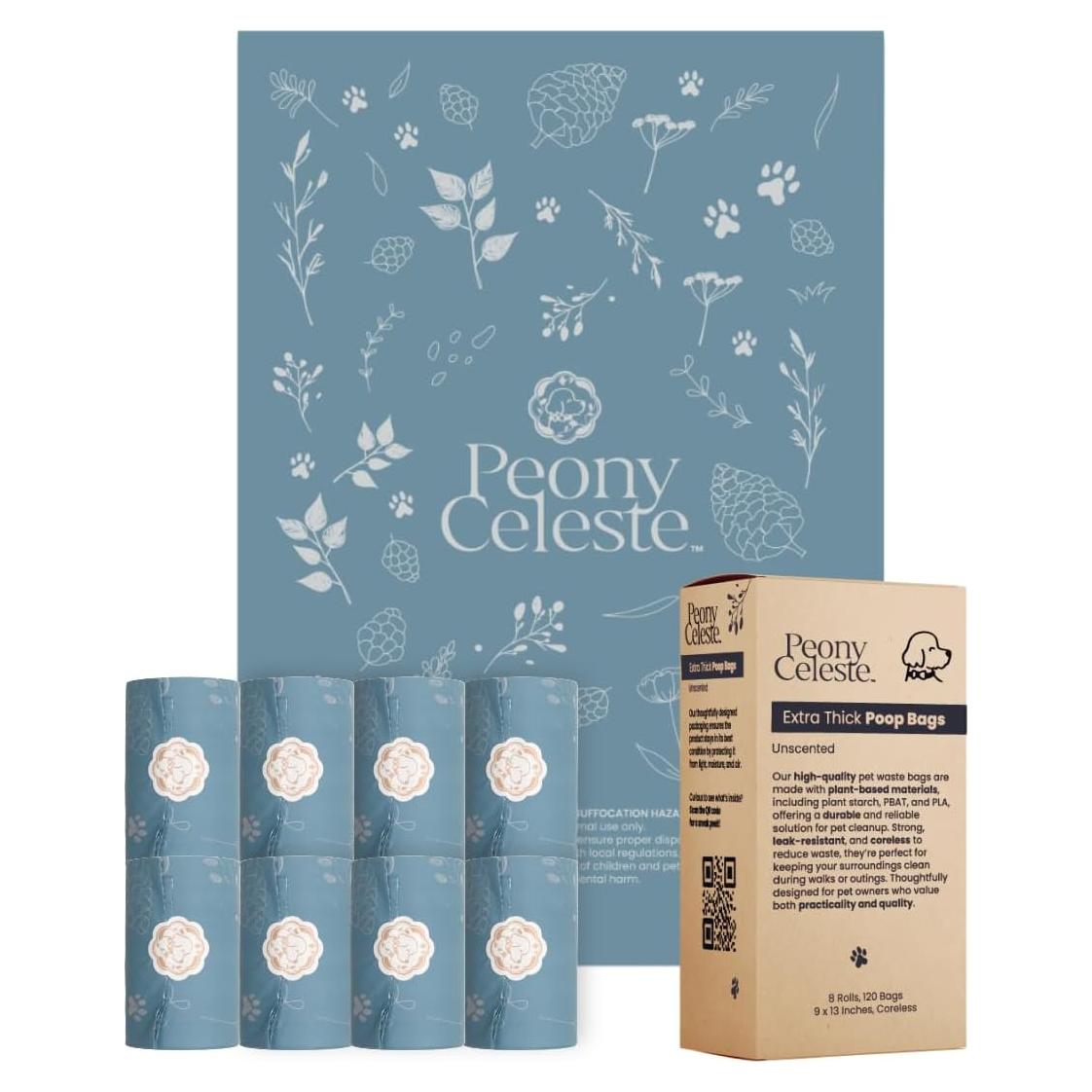 Bolsas de Excremento Peony Celeste 120 Unidades Azul 22.86x33.02 cm