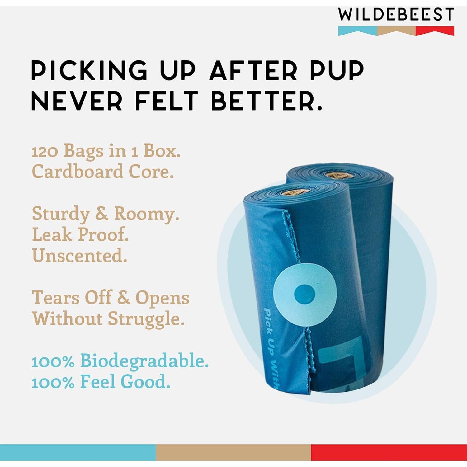 Bolsas de Poop Biodegradables Wildebeest 120 Unidades Sin Fragancia
