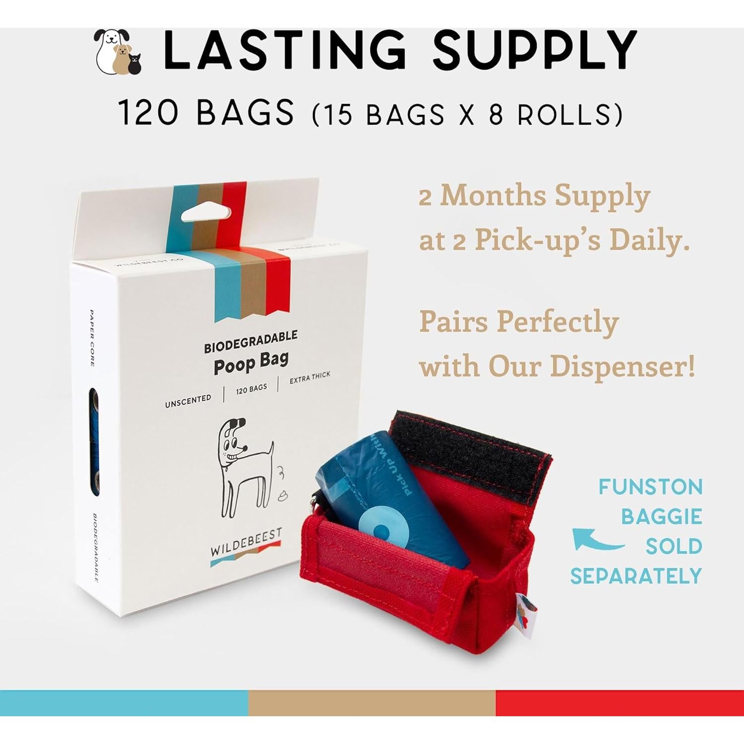 Bolsas de Poop Biodegradables Wildebeest 120 Unidades Sin Fragancia