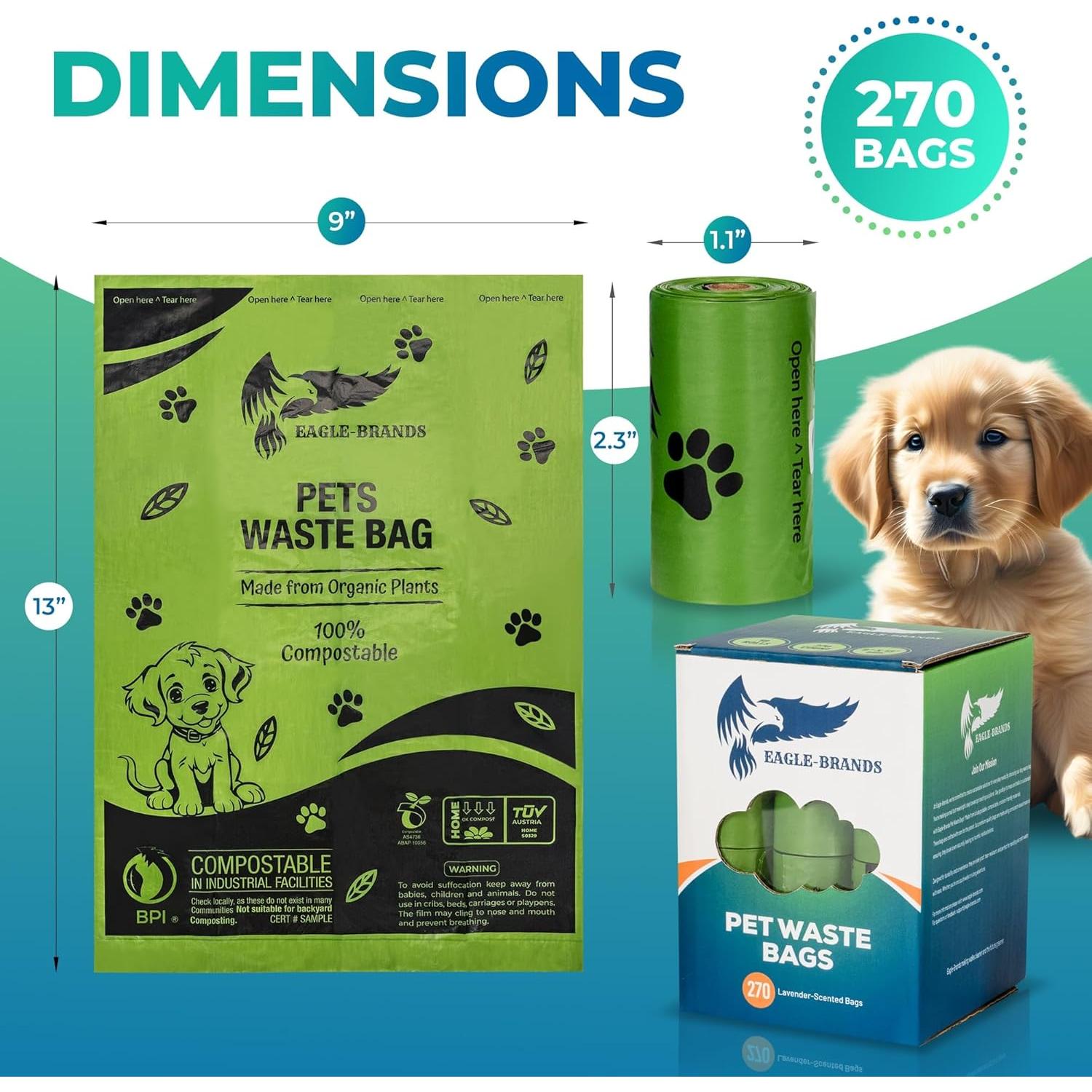 Bolsas Biodegradables para Desechos de Mascotas EAGLE-BRANDS 270 Unidades