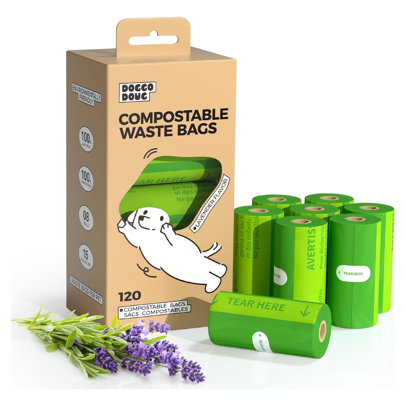Bolsas de caca compostables DOGGO DOUG 120 unidades aroma lavanda