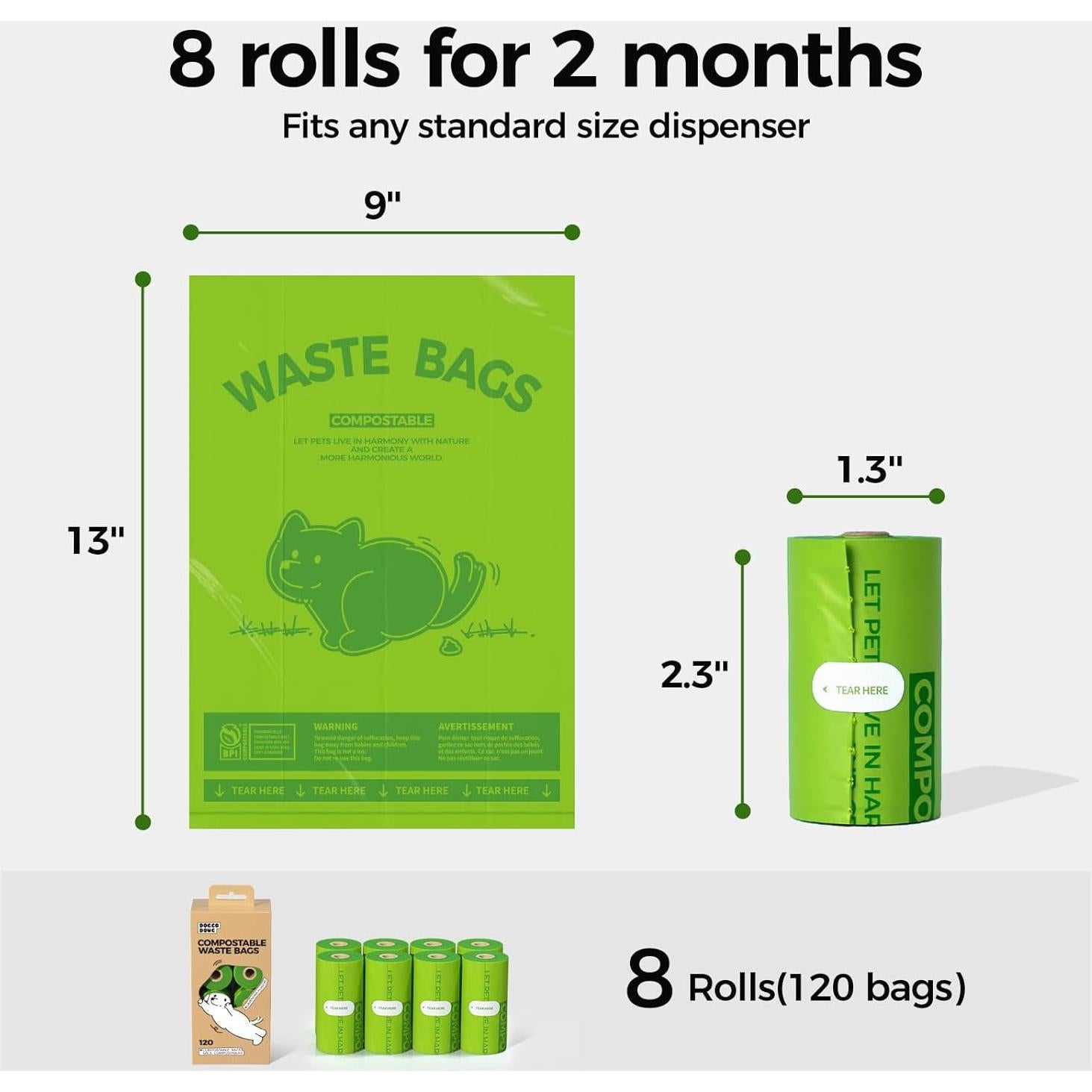 Bolsas de caca compostables DOGGO DOUG 120 unidades aroma lavanda