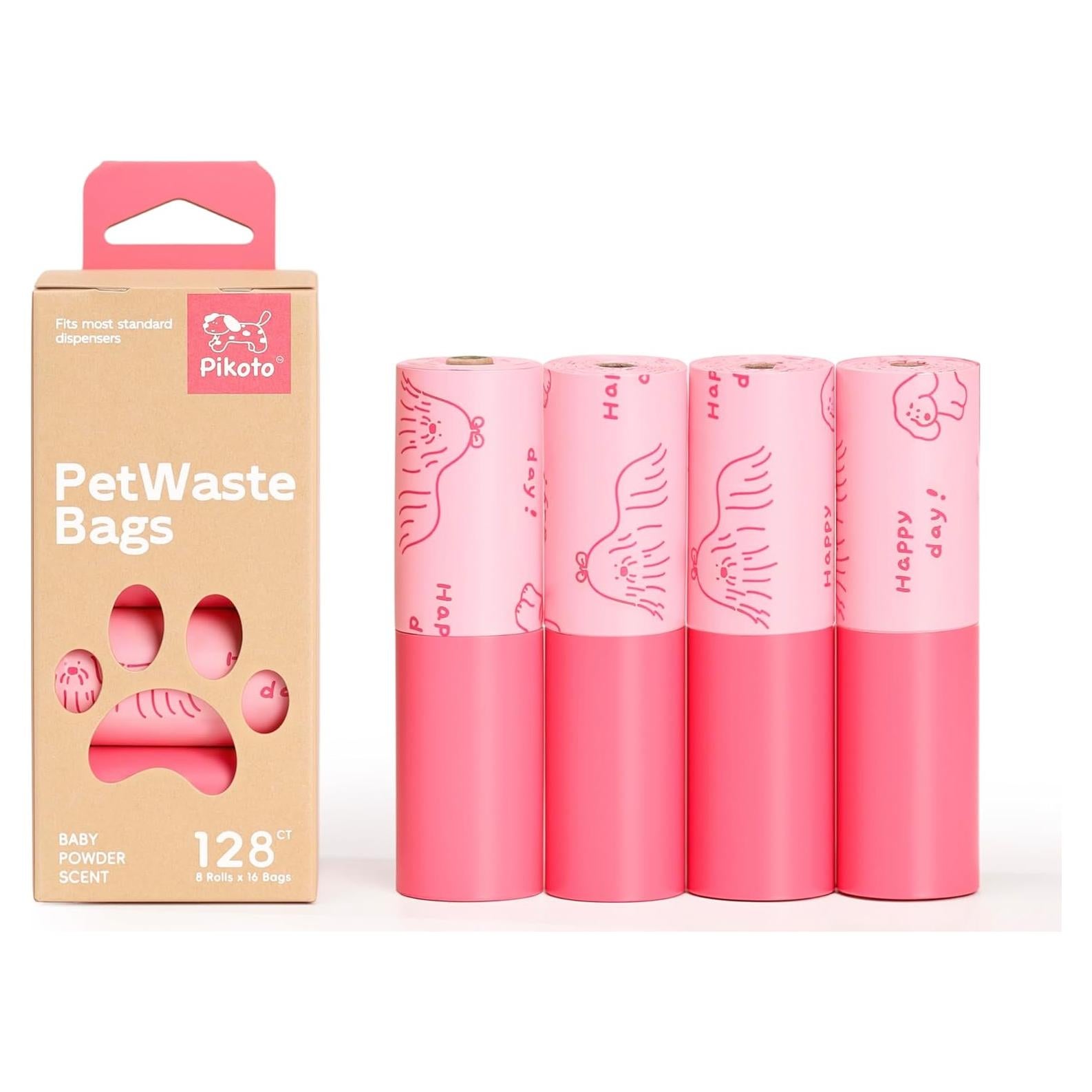Bolsas para Caca de Perro Pikoto - 128 Unidades Rosa con Aroma