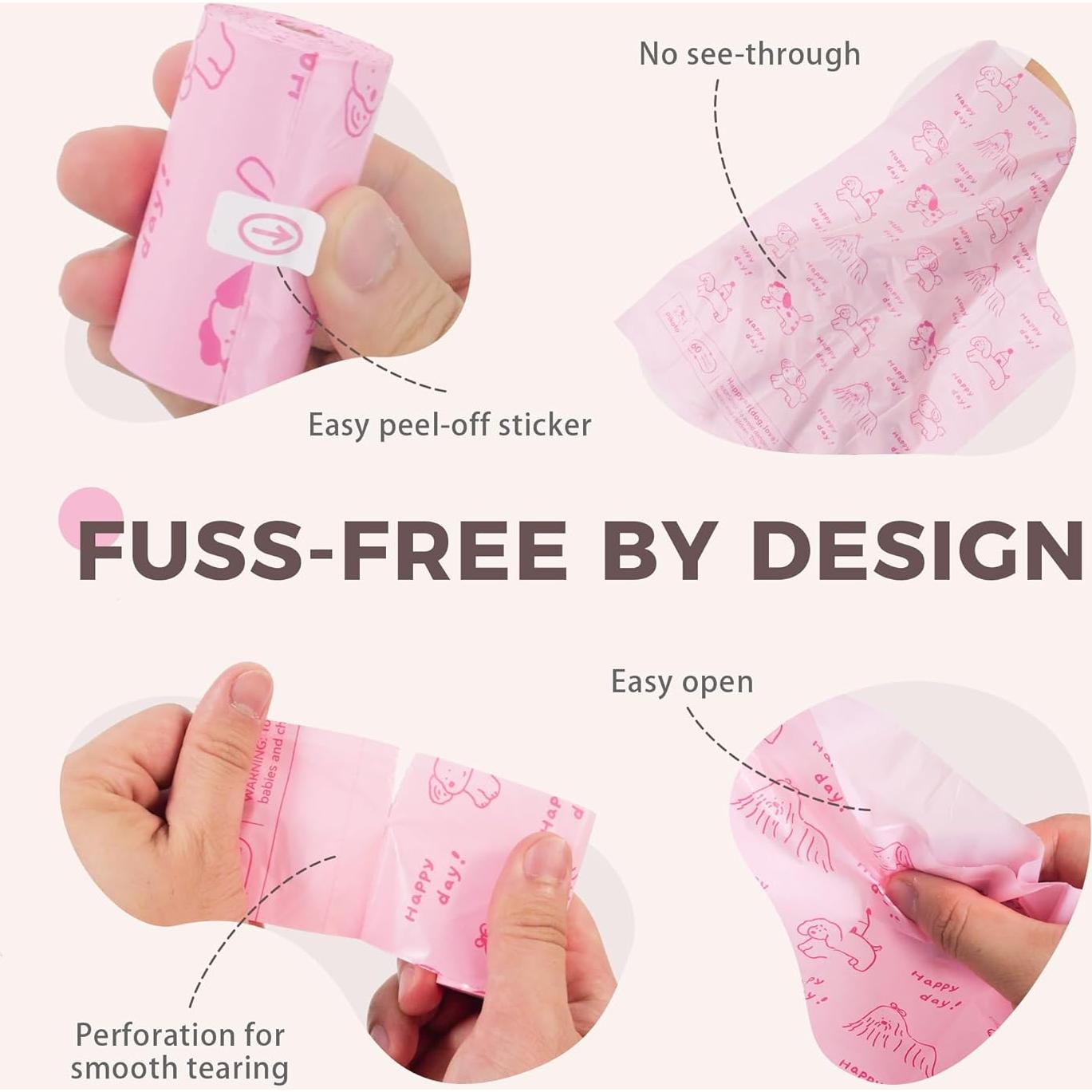 Bolsas para Caca de Perro Pikoto - 128 Unidades Rosa con Aroma