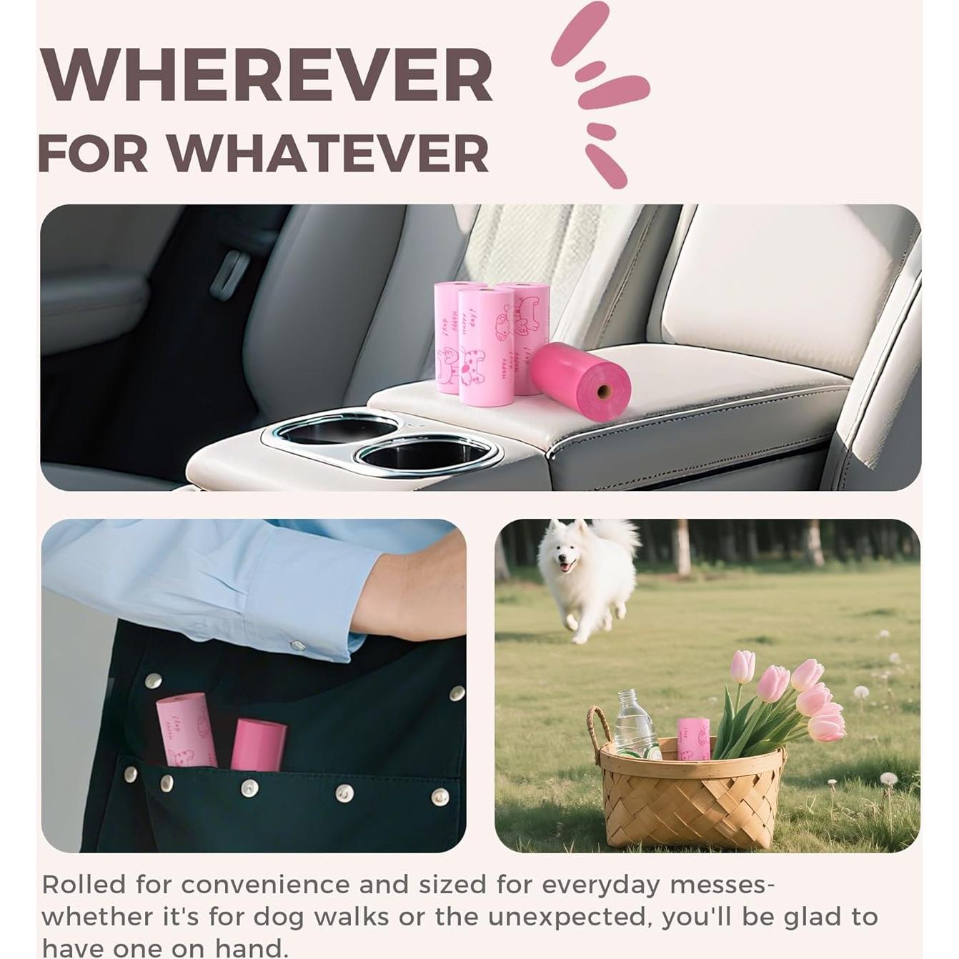 Bolsas para Caca de Perro Pikoto - 128 Unidades Rosa con Aroma