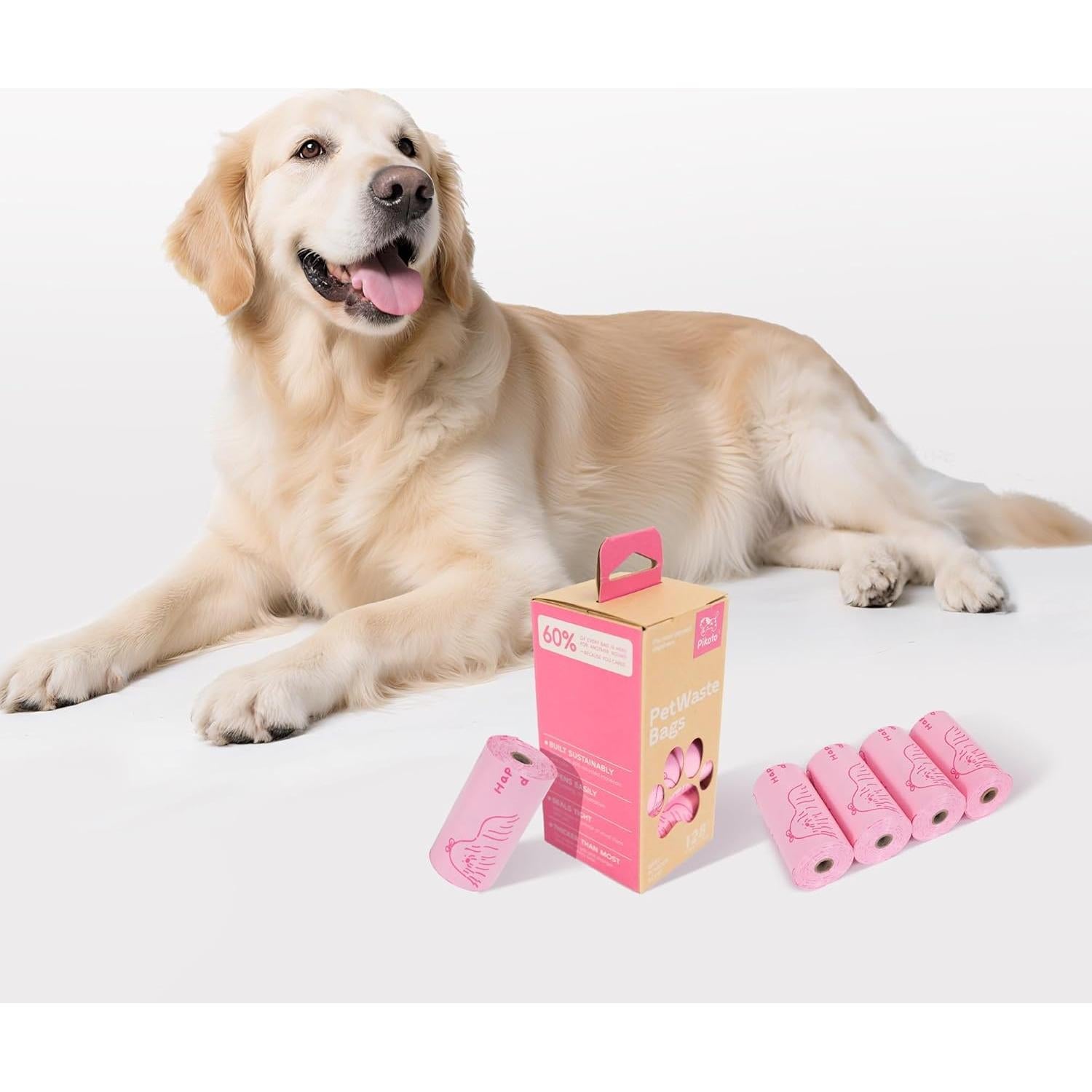 Bolsas para Caca de Perro Pikoto - 128 Unidades Rosa con Aroma