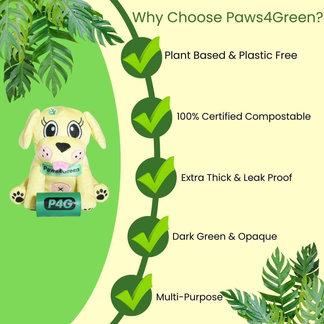 Bolsas de Excremento Compostables Paws4Green 270 Conteo 20 Micrones